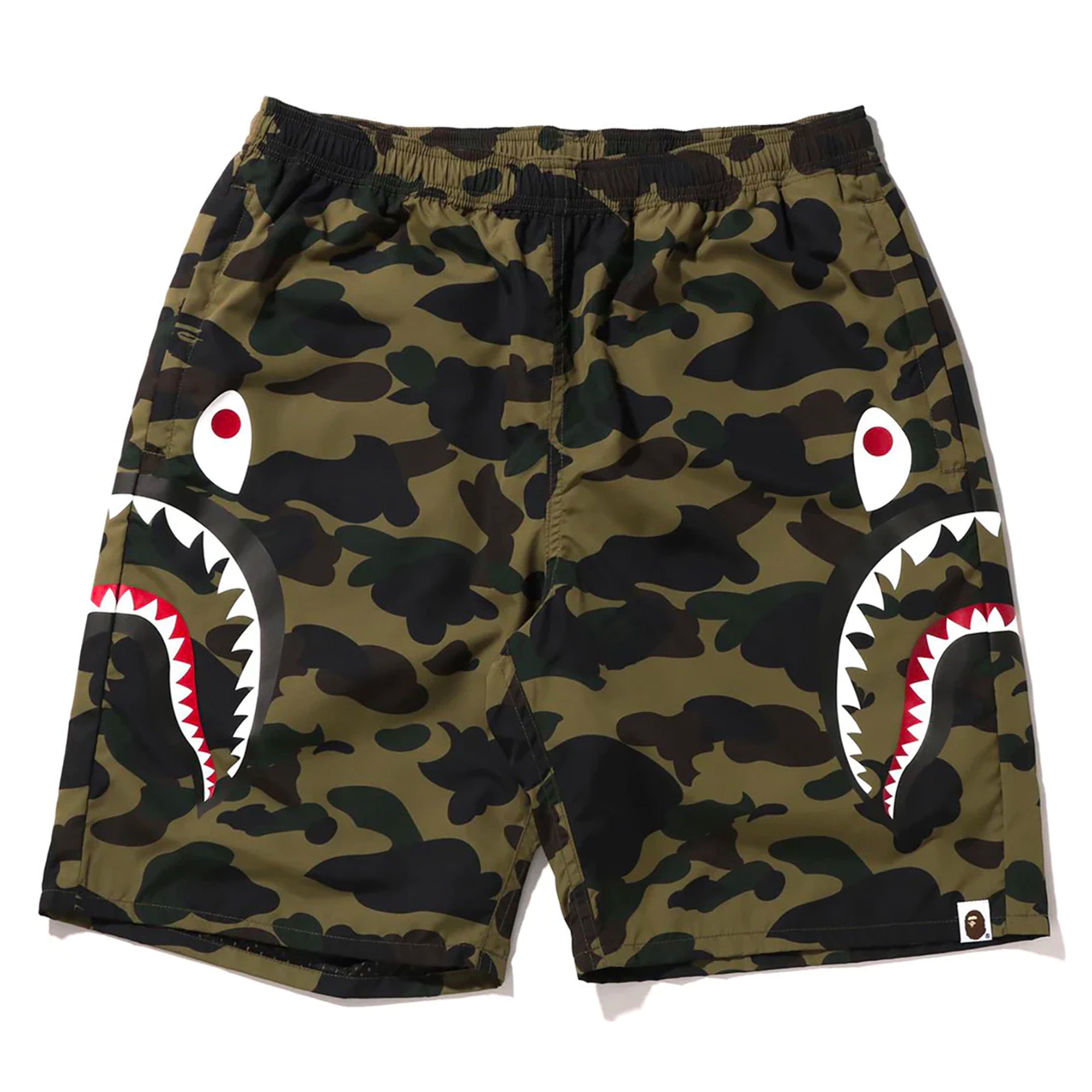 Bape 1st Camo Side Shark Beach Shorts Green-PLUS