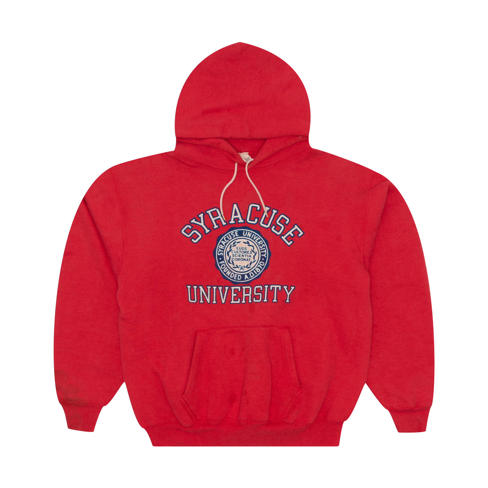 Syracuse University School Crest 1990s Pullover Hoodie Faded Red-PLUS