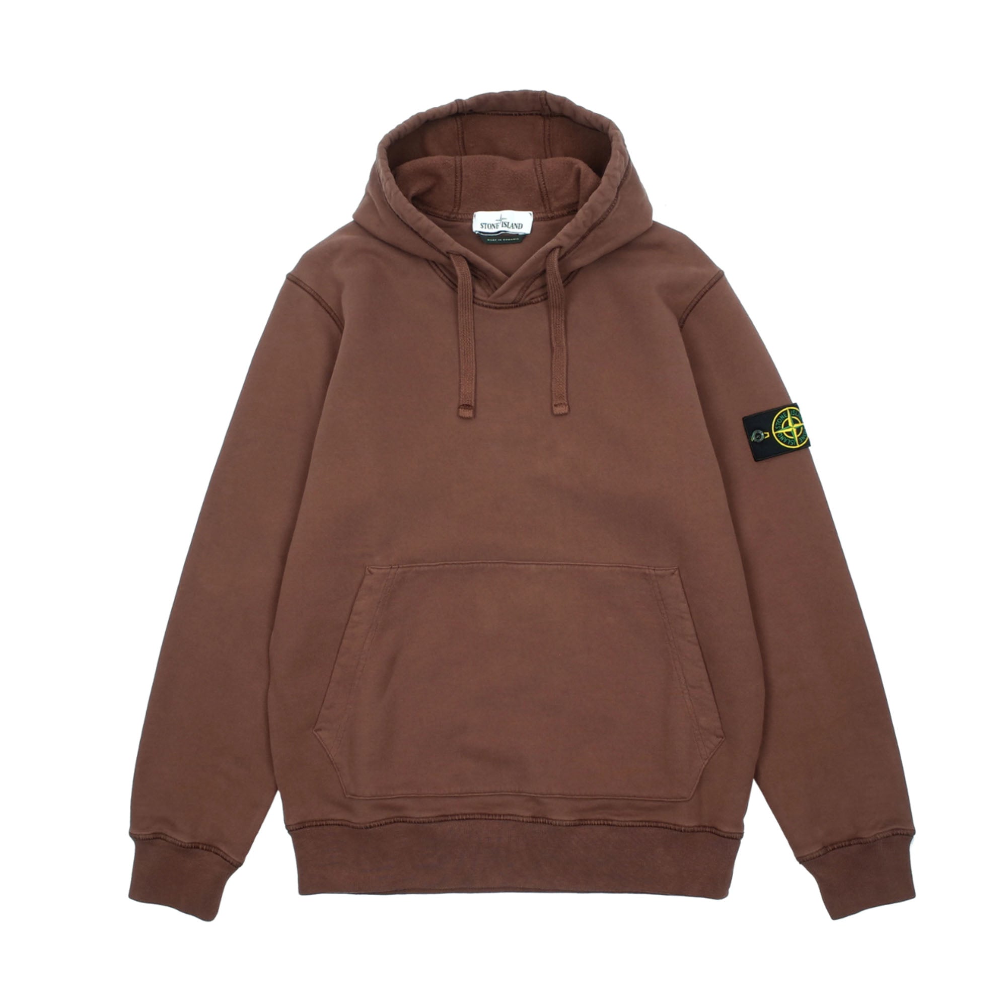 Stone Island Brushed Cotton Fleece Hooded Sweatshirt Mahogany Brown