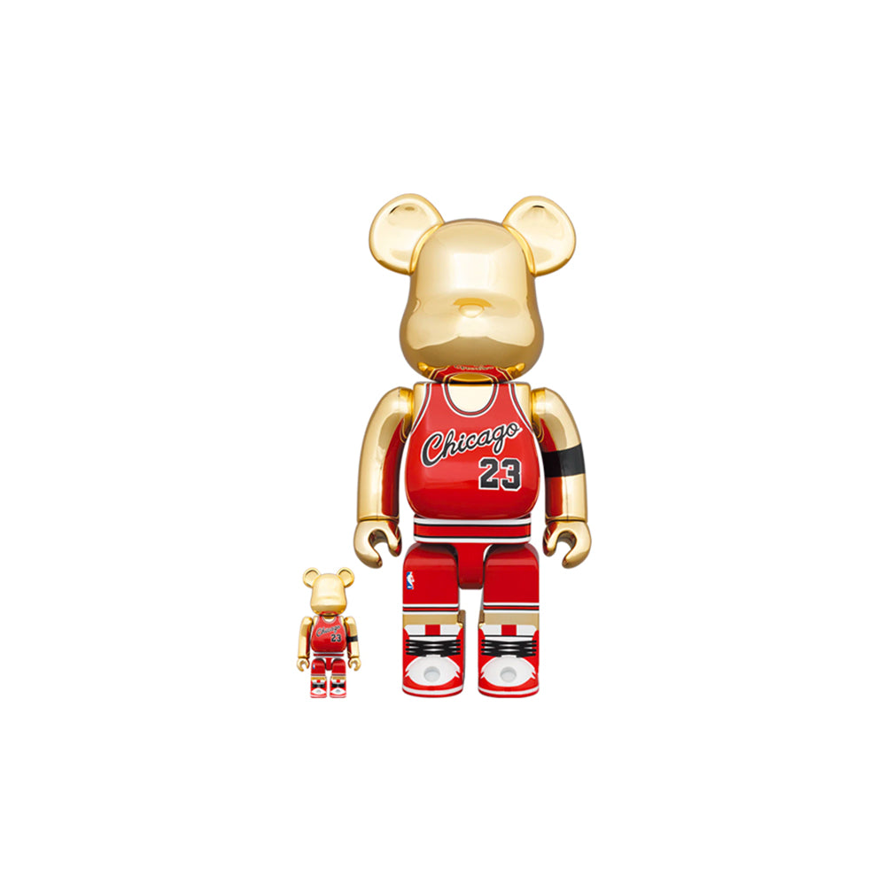 Bearbrick Michael Jordan 1985 Rookie Jersey 100% & 400% Set Gold Chrome-PLUS