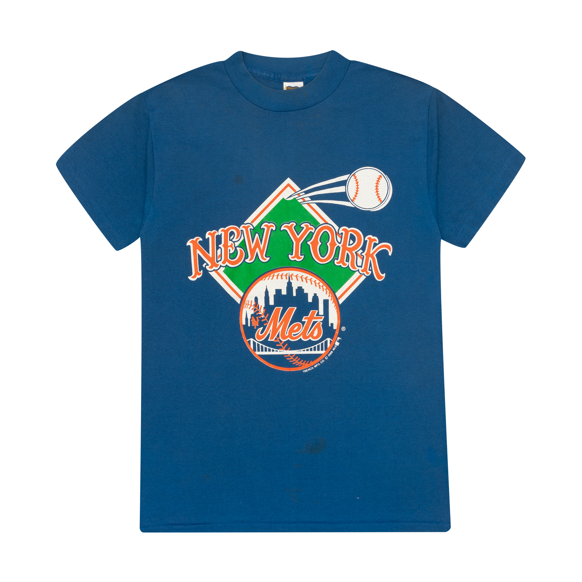New York Mets Diamond Graphic Trench Sports 1988 MLB Tee Blue-PLUS
