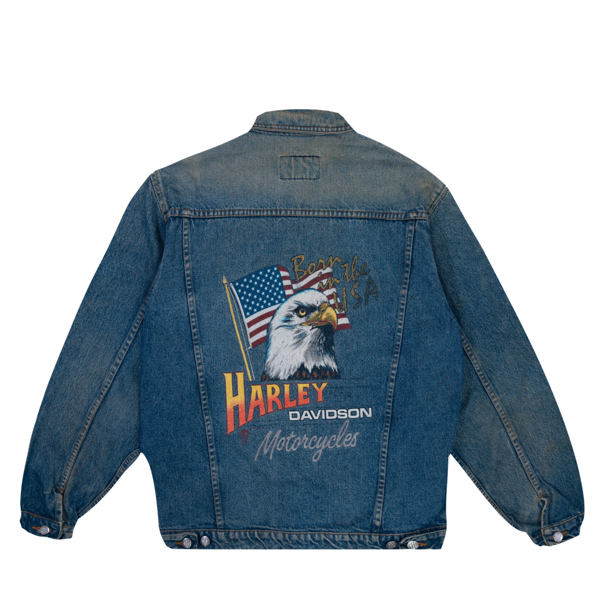 Harley Davidson "Born In The USA" Motorcycles Denim Jacket Blue-PLUS