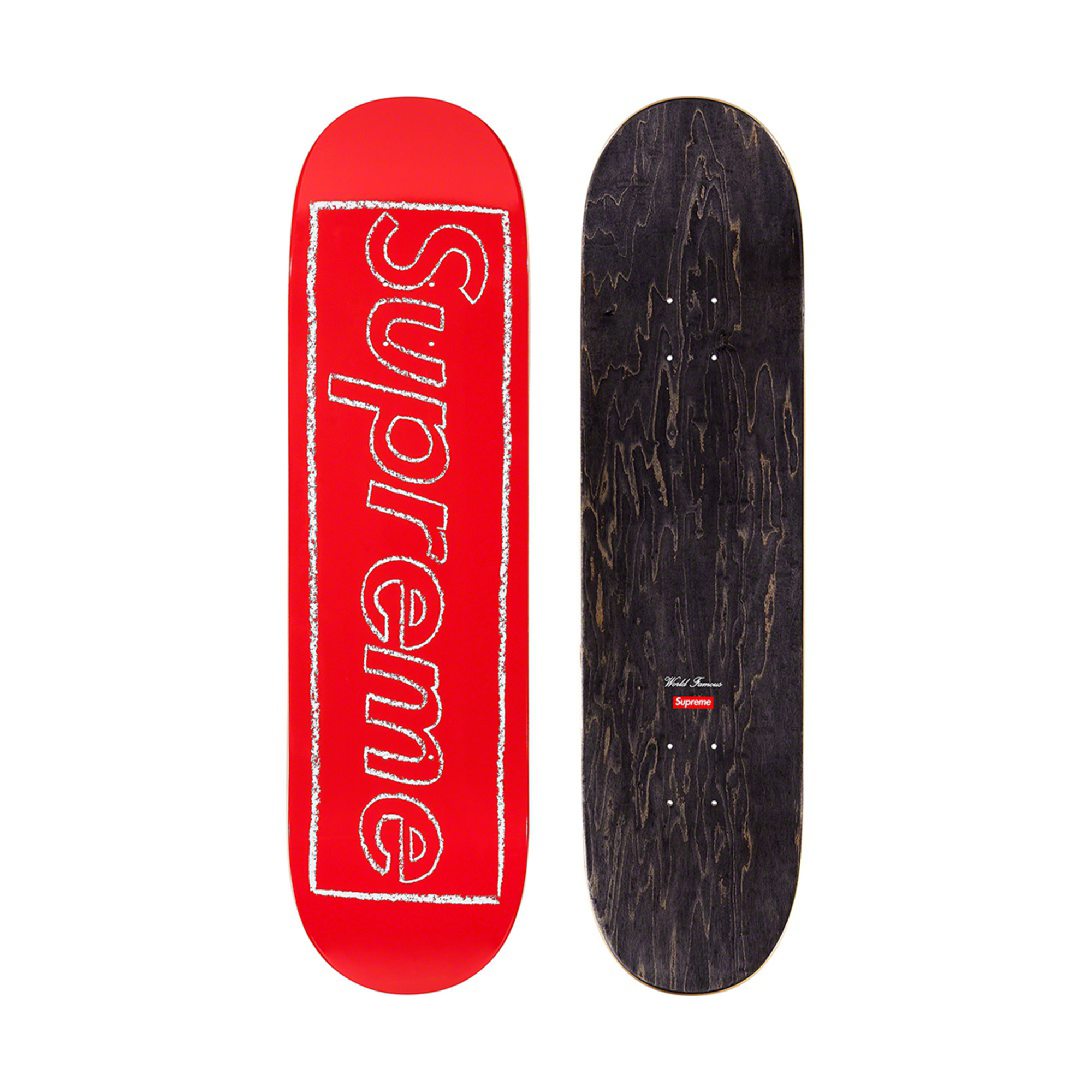 156: KAWS X SUPREME, Box Logo skateboard decks (Red, White and