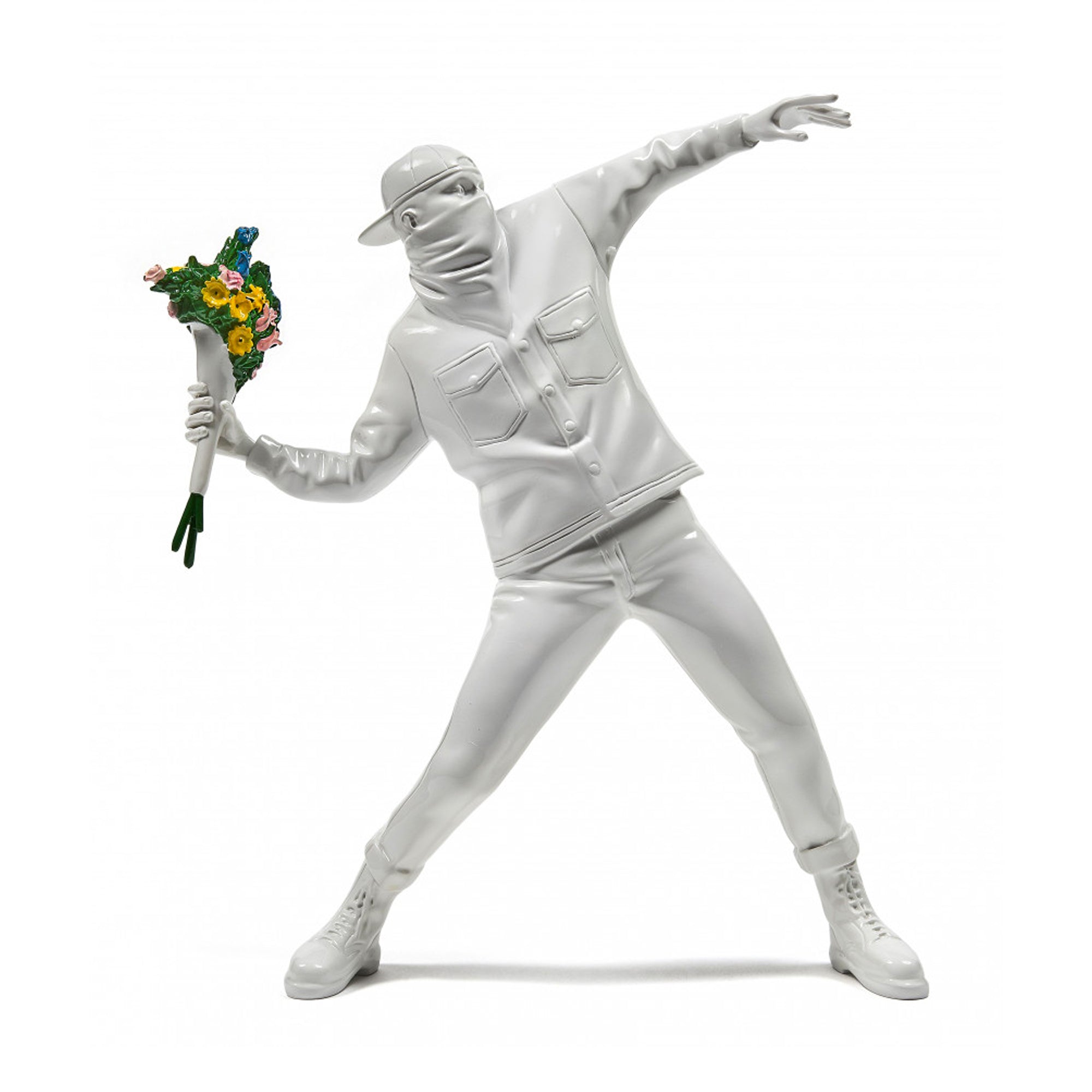 Banksy Flower Bomber Sculpture White | PLUS