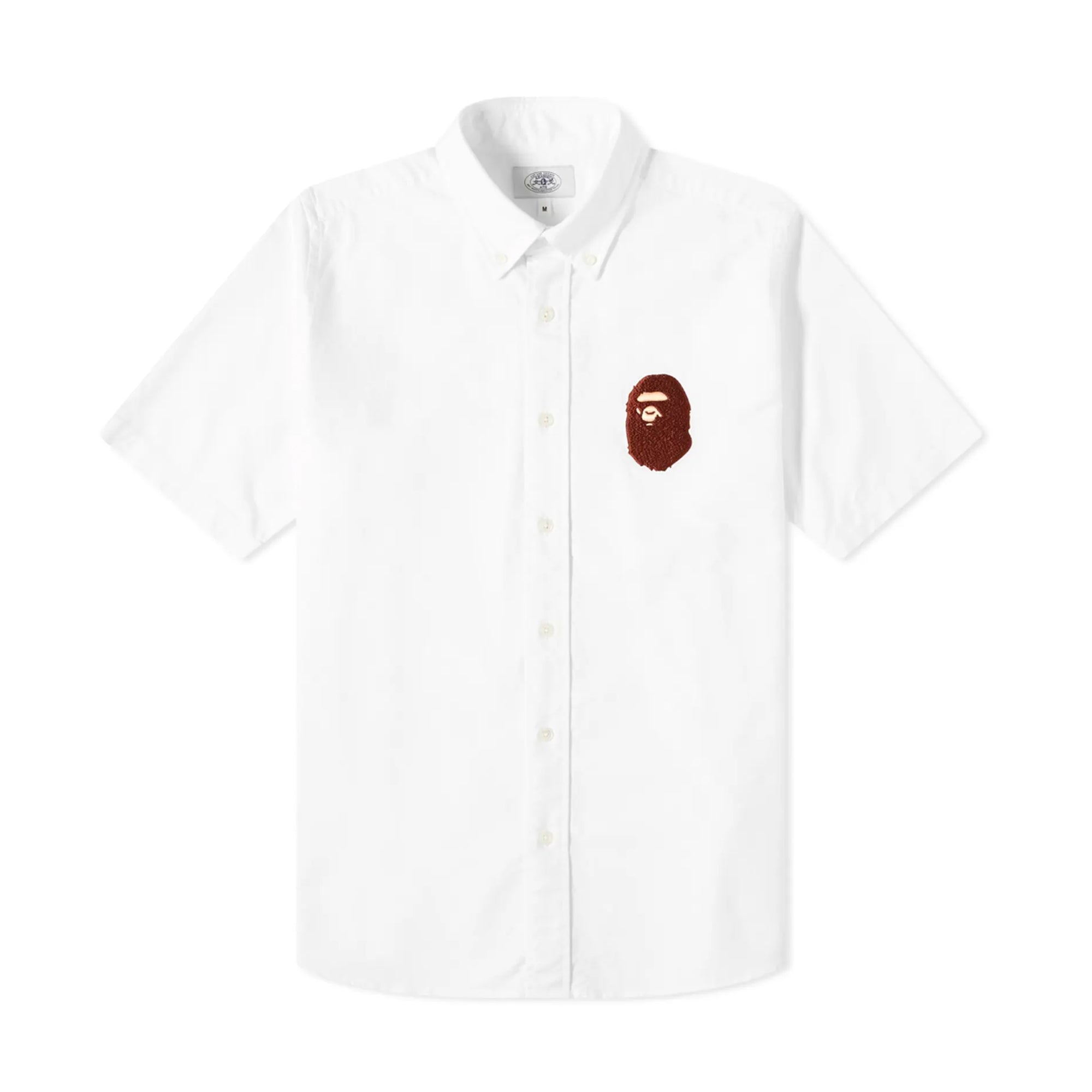 Bape Large Ape Head Oxford BD Short Sleeve Shirt White-PLUS