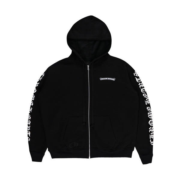 Chrome Hearts Scroll Logo Zip Up Hoodie Black | PLUS