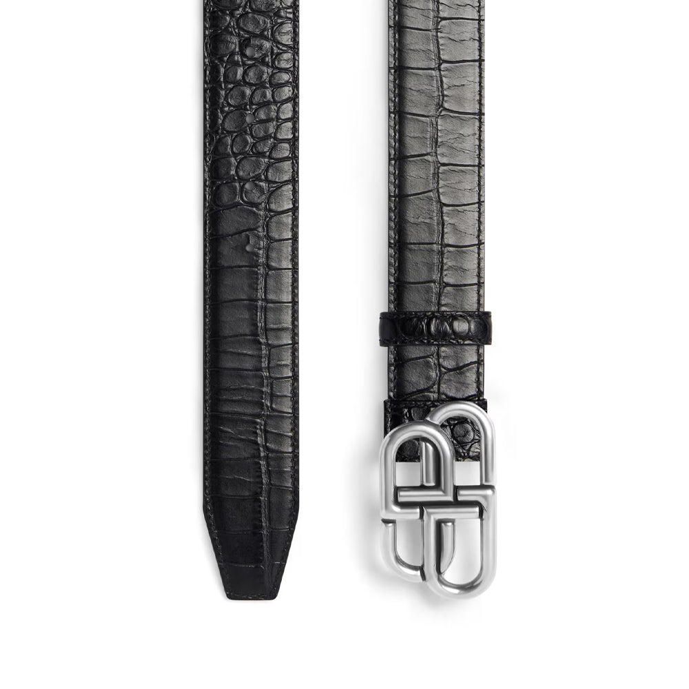 Balenciaga BB Logo Buckle Croc Embossed Leather Belt-PLUS