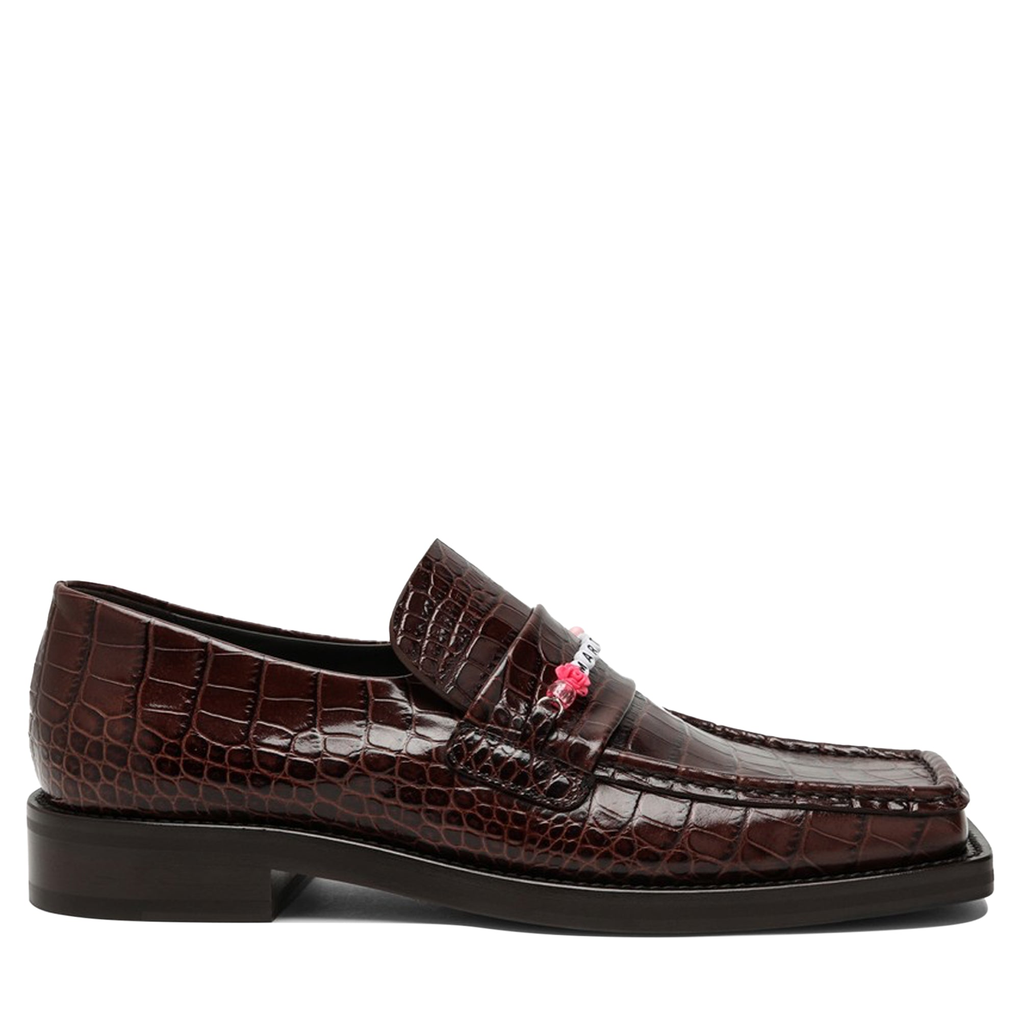 Martine Rose Brown Crocodile-Effect Moccasin with Beads-PLUS