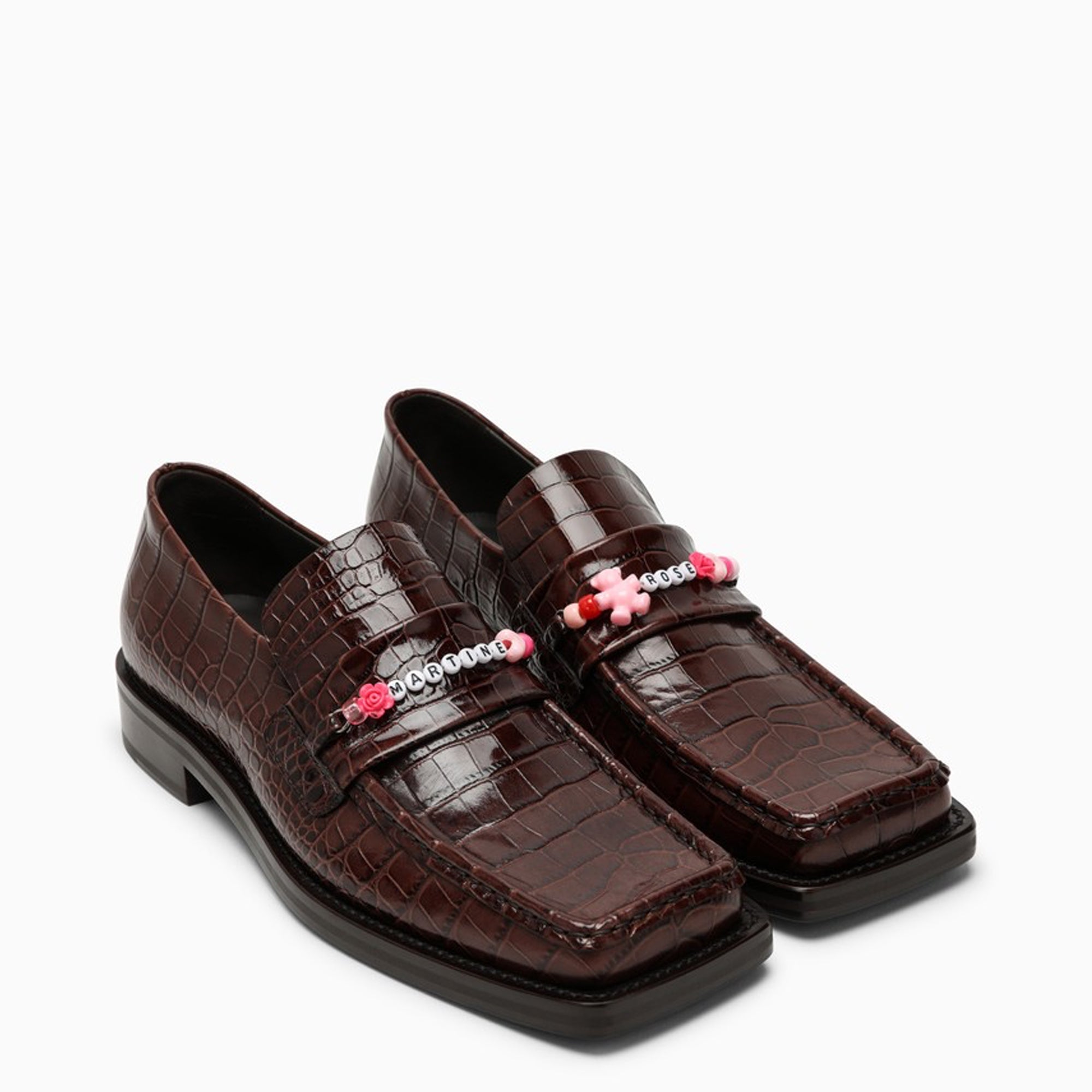 Martine Rose Brown Crocodile-Effect Moccasin with Beads-PLUS