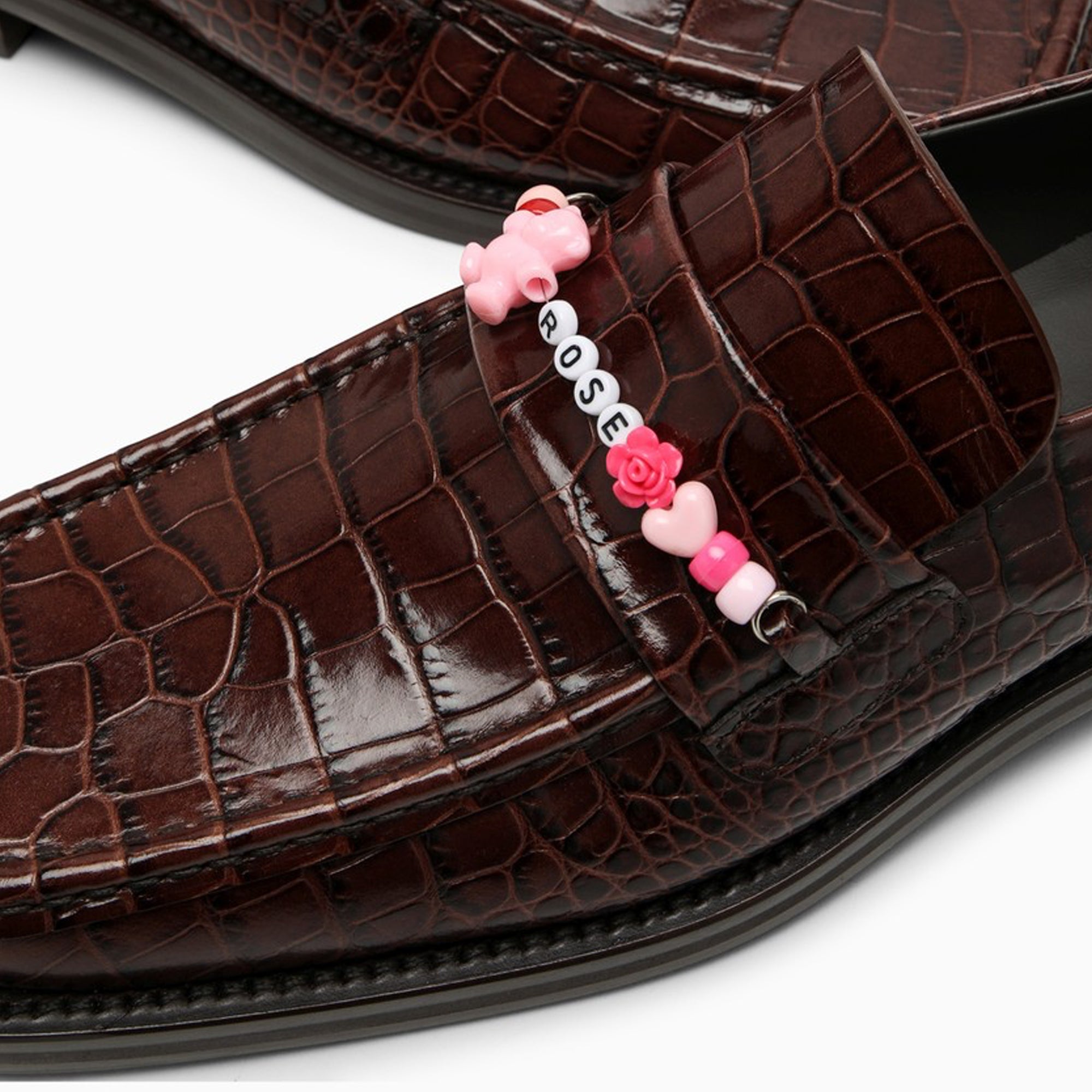 Martine Rose Brown Crocodile-Effect Moccasin with Beads-PLUS