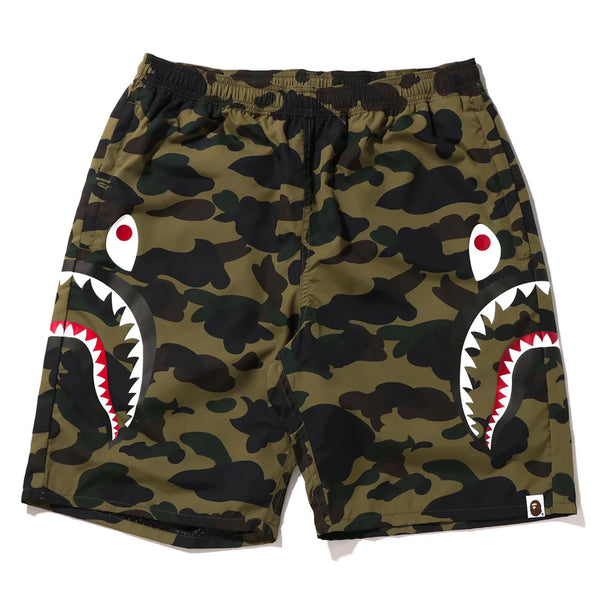 Bape 1st Camo Side Shark Beach Shorts Green