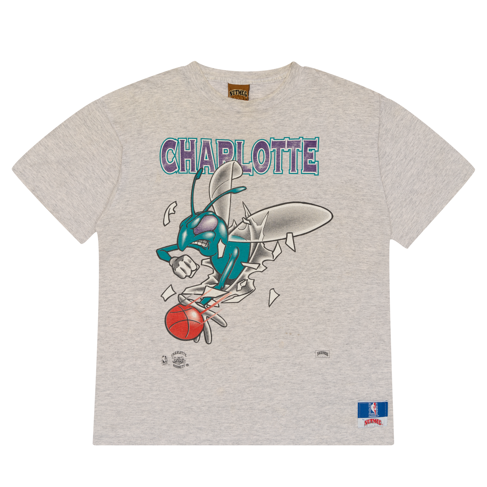 Charlotte Hornets Nutmeg Double-Sided 90s NBA Tee Grey-PLUS