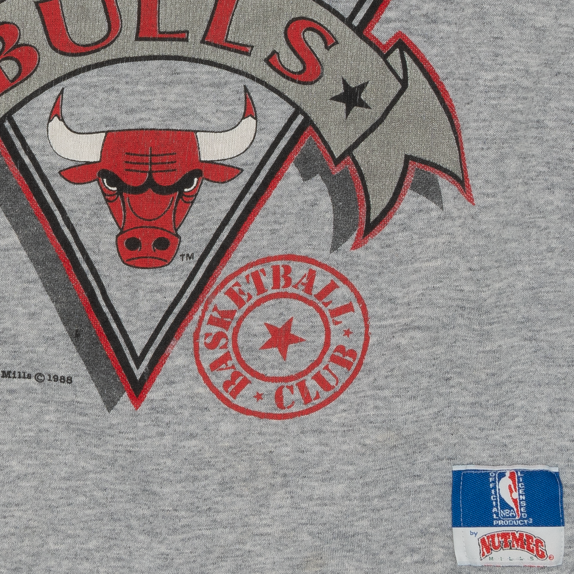Chicago Bulls Nutmeg Mills 1988 NBA Raglan Crewneck Grey-PLUS