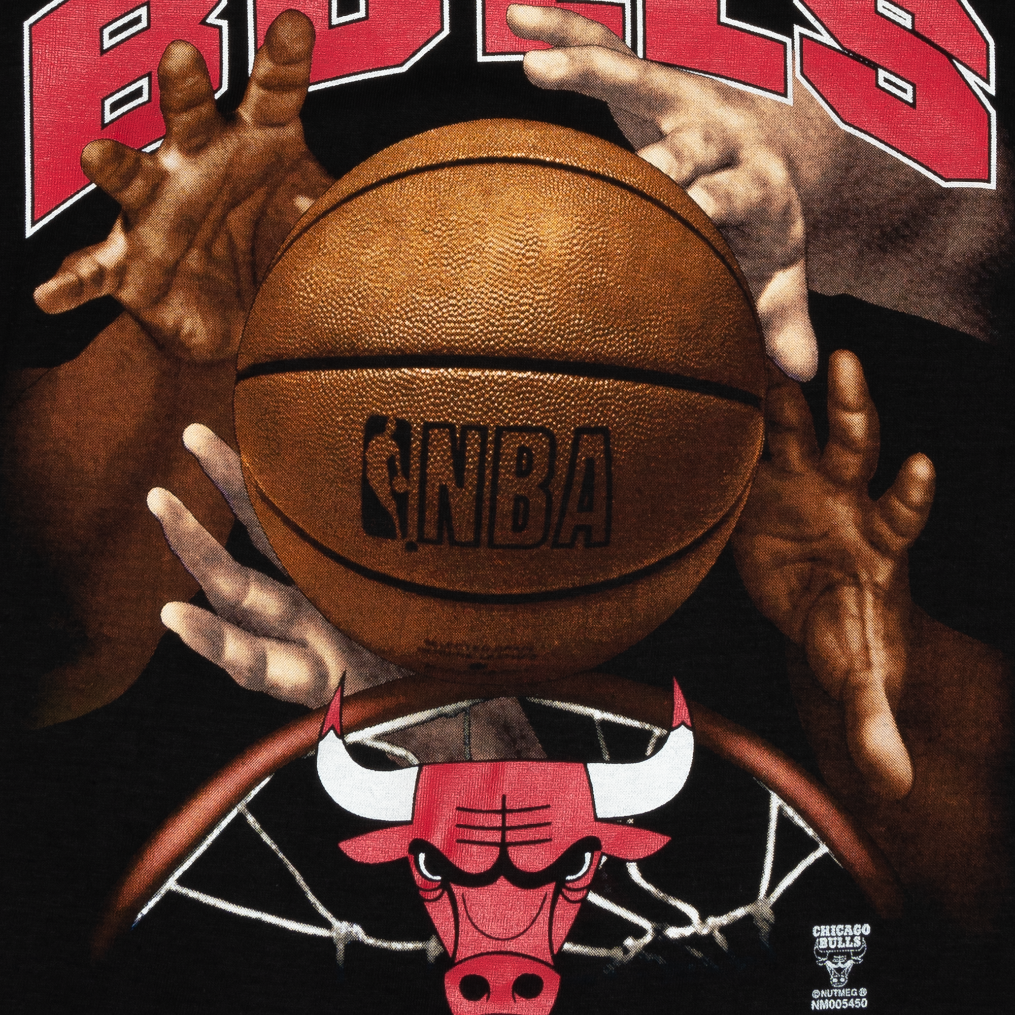 Chicago Bulls All On Ball Nutmeg 1990s NBA Tee Black-PLUS