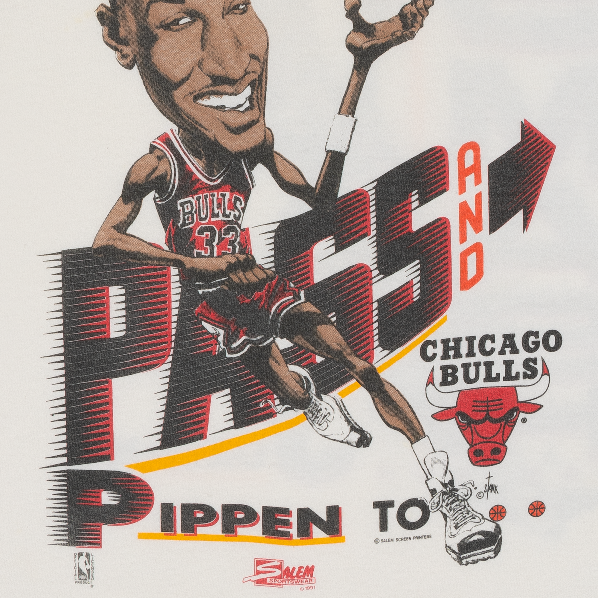 Chicago Bulls Pass & Go Pippen To Jordan Salem 1991 NBA Tee White-PLUS