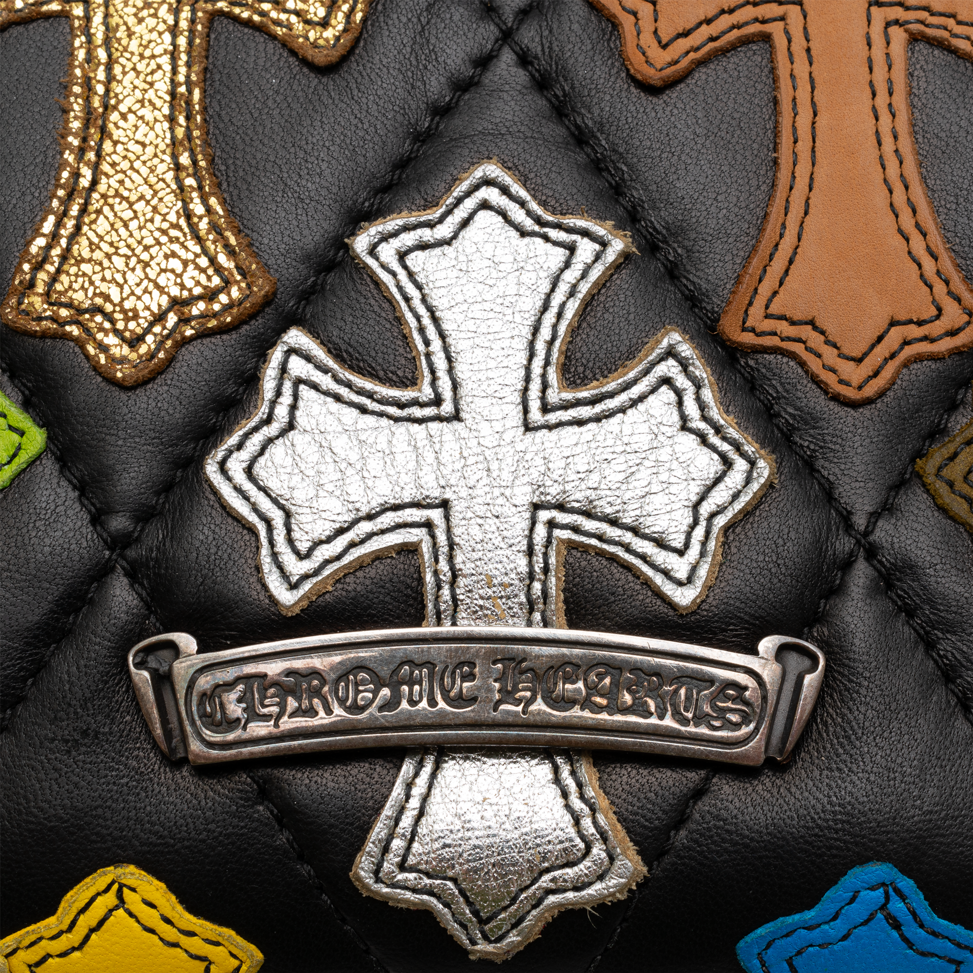 Chrome Hearts Quilted Multi Cross Patch Wallet Black-PLUS
