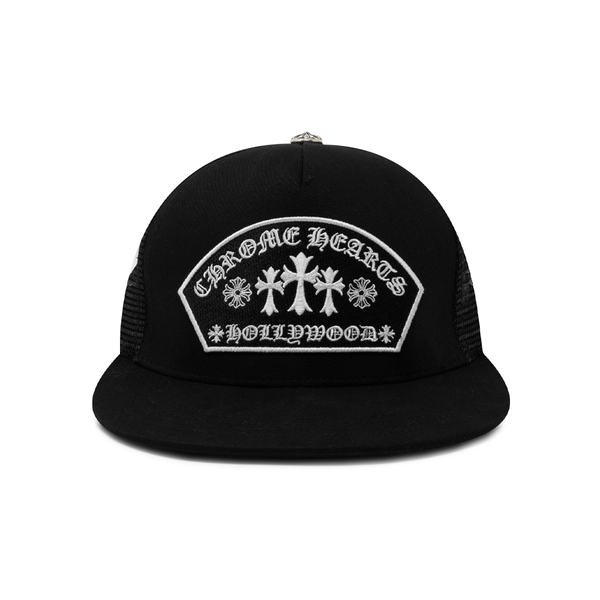 Chrome Hearts Arc Cross Patch Trucker Cap Black/Black | PLUS