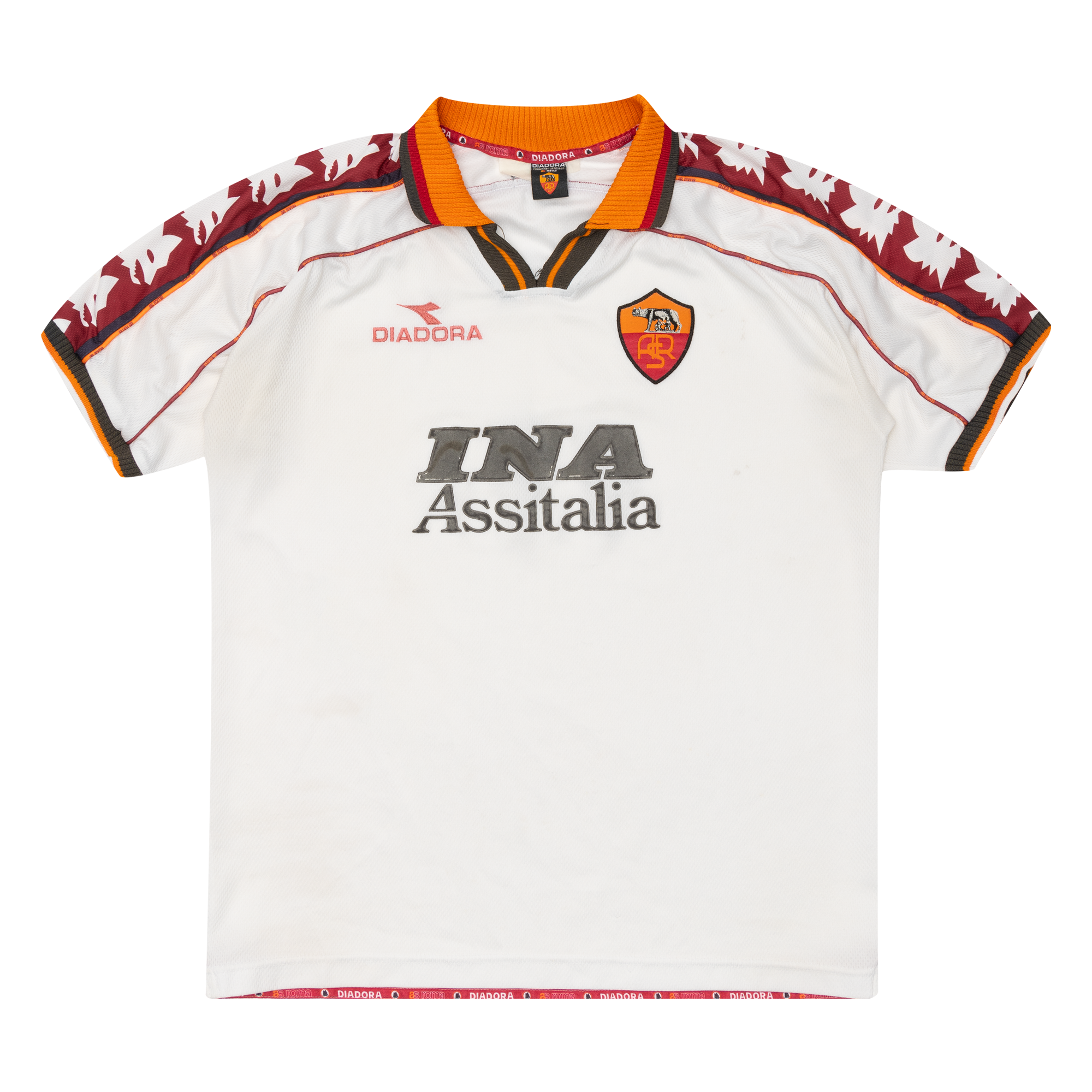 Team AS Roma FC 1998-99 Diadora INA Assitalia Away Soccer Jersey White-PLUS