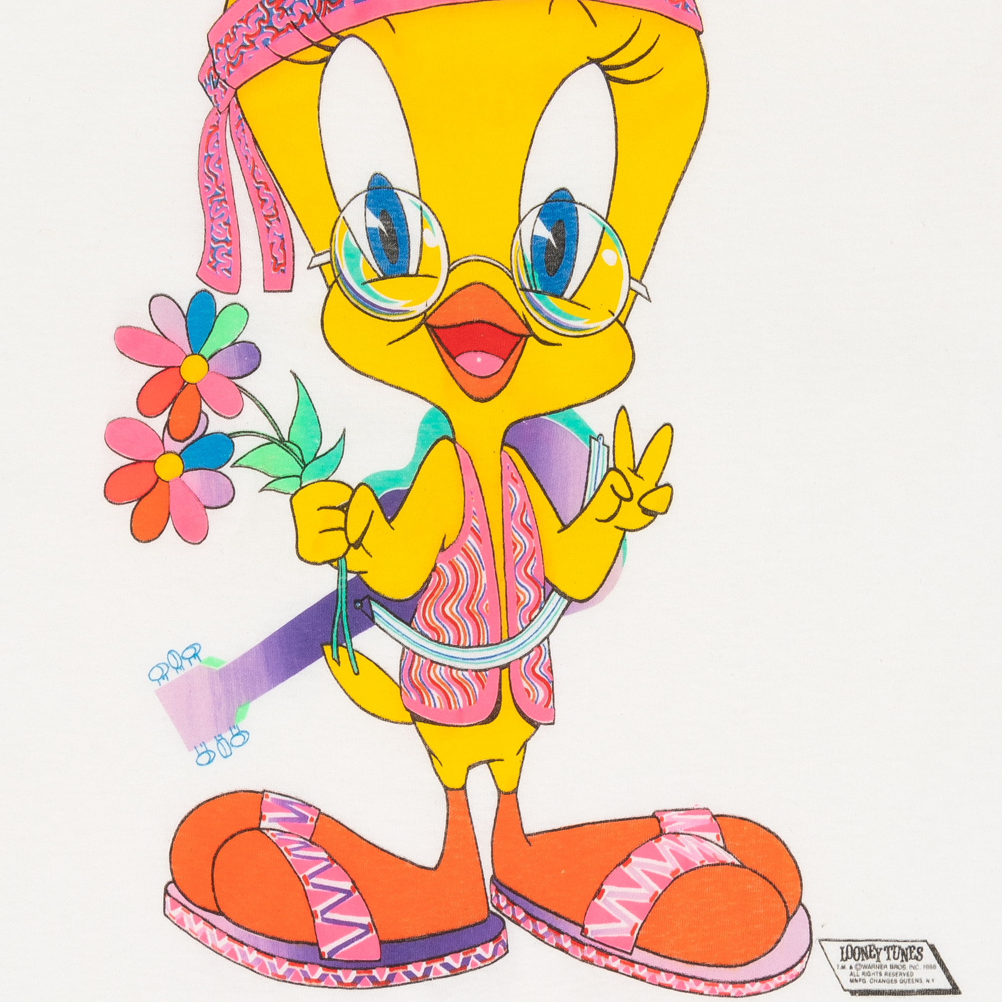 Hippie Tweety Bird Changes 1988 Looney Tunes Tee White-PLUS