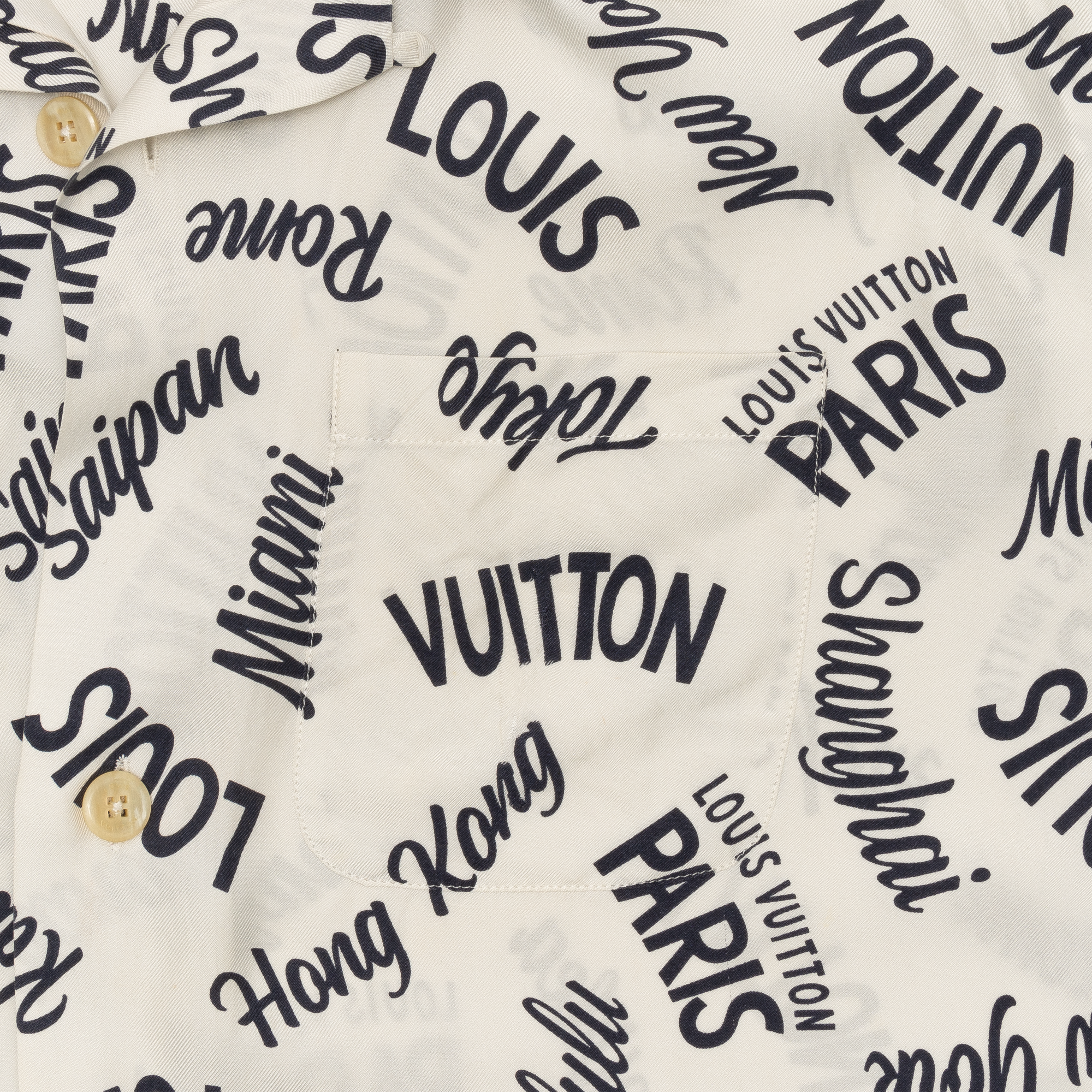 Louis Vuitton Cities Silk Button Down Shirt White-PLUS