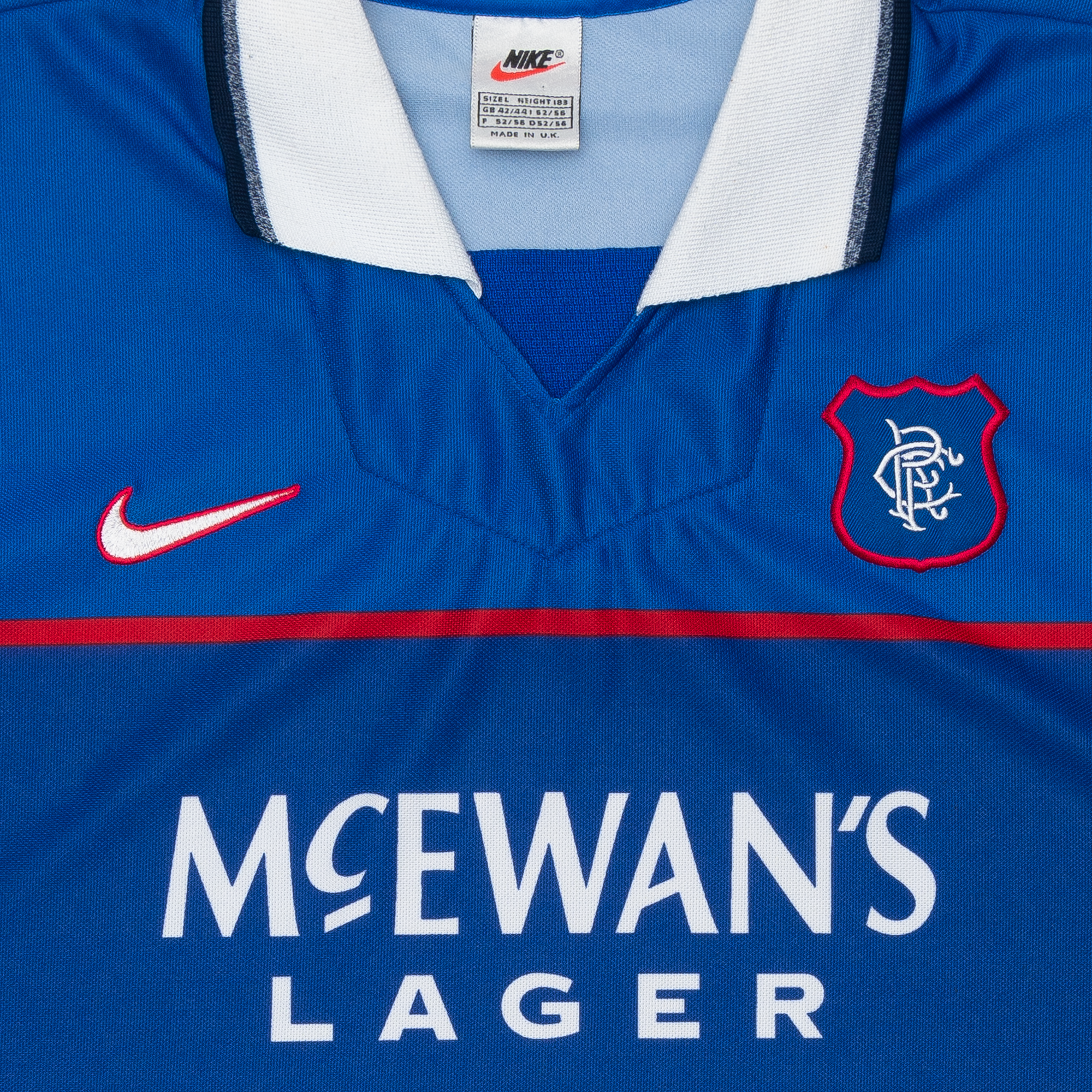 Team Glasgow Rangers FC 1997-99 Nike McEwans Lager Soccer Jersey Blue-PLUS