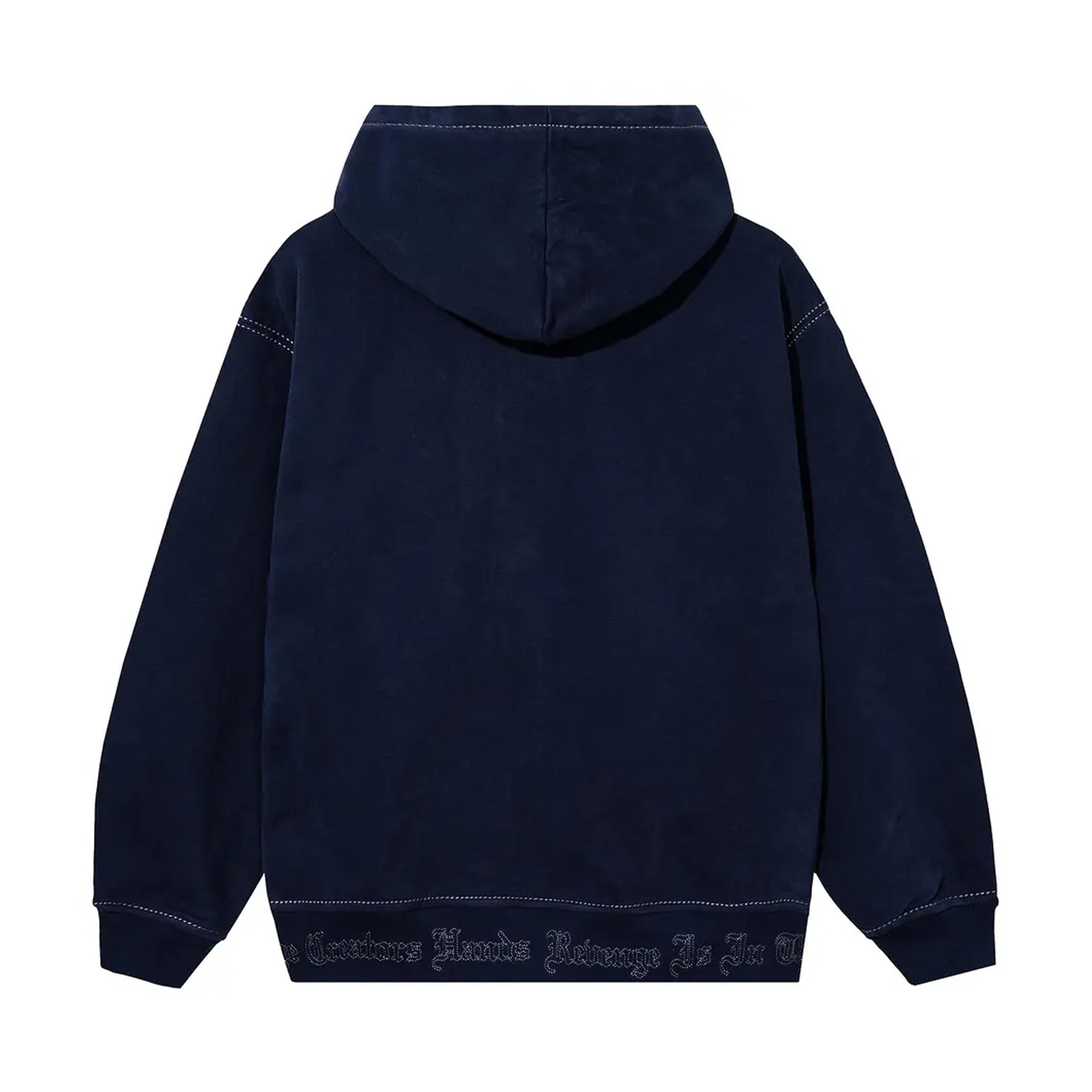 Revenge Arch Embroidered Zip Up Hoodie Navy-PLUS