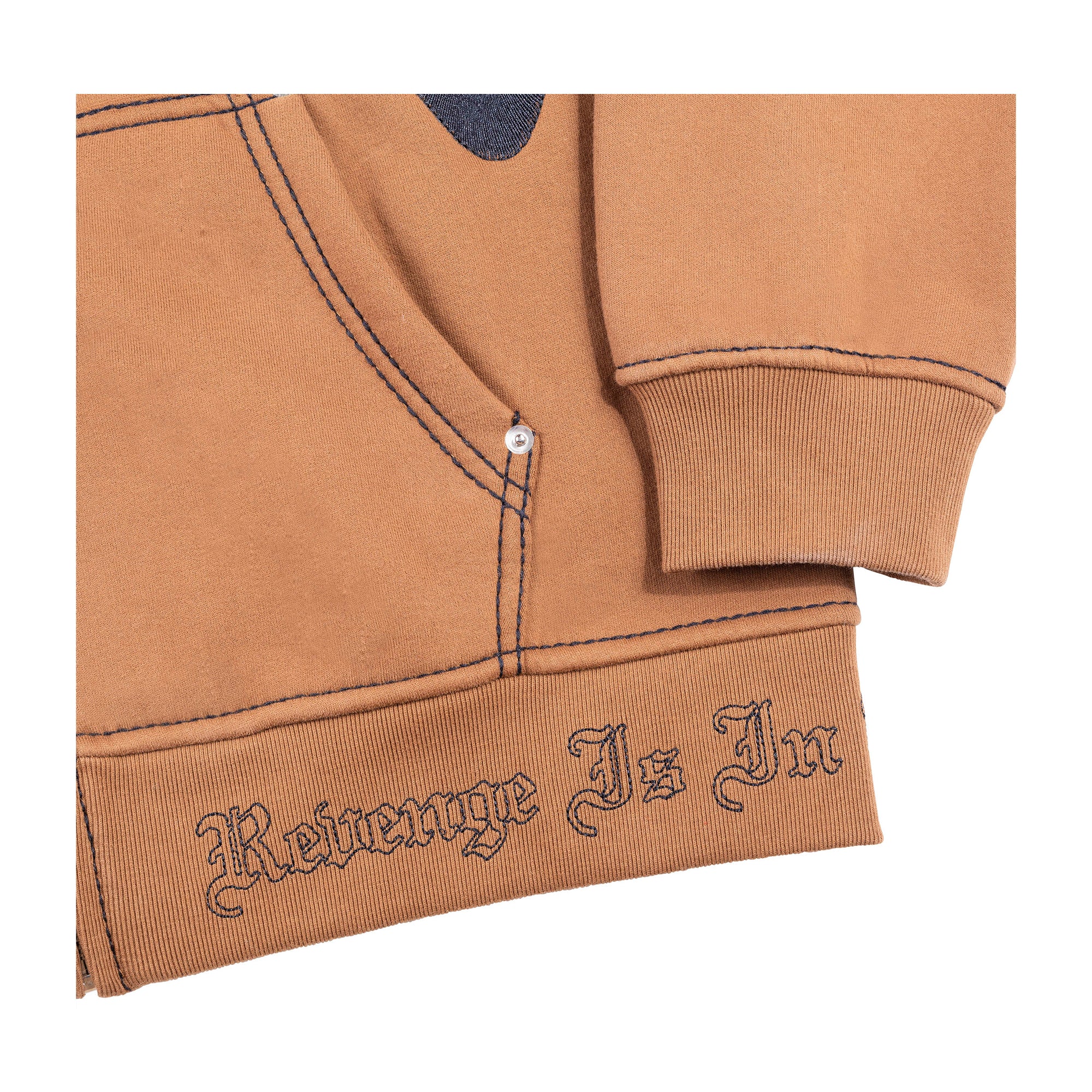 Revenge Contrast Embroidered Zip Up Brown-PLUS