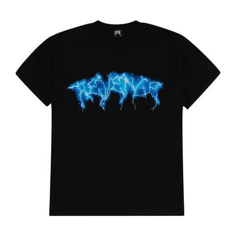 Revenge Blue Lightning Script Tee Black | PLUS