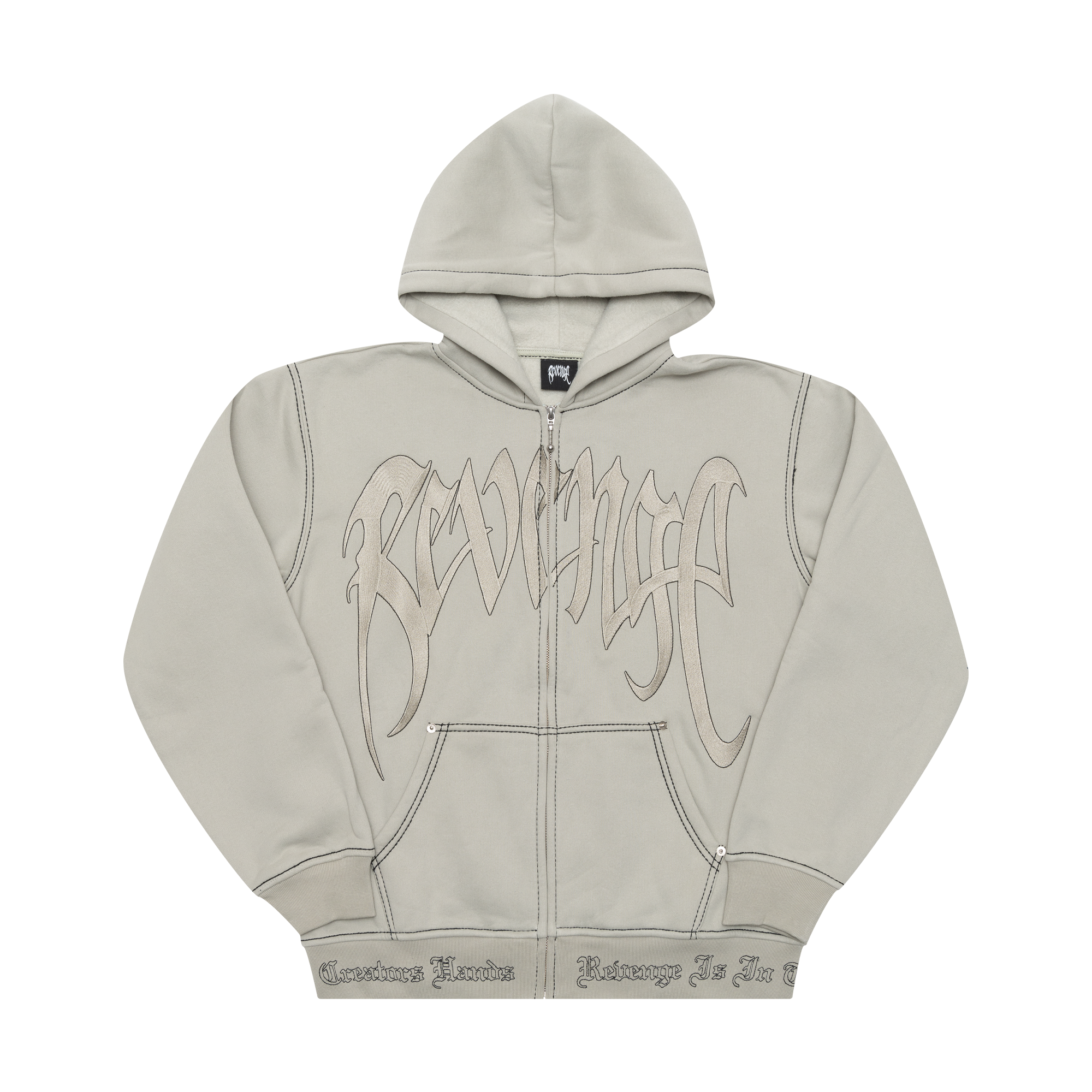 Revenge Contrast Embroidered Zip Up Grey-PLUS