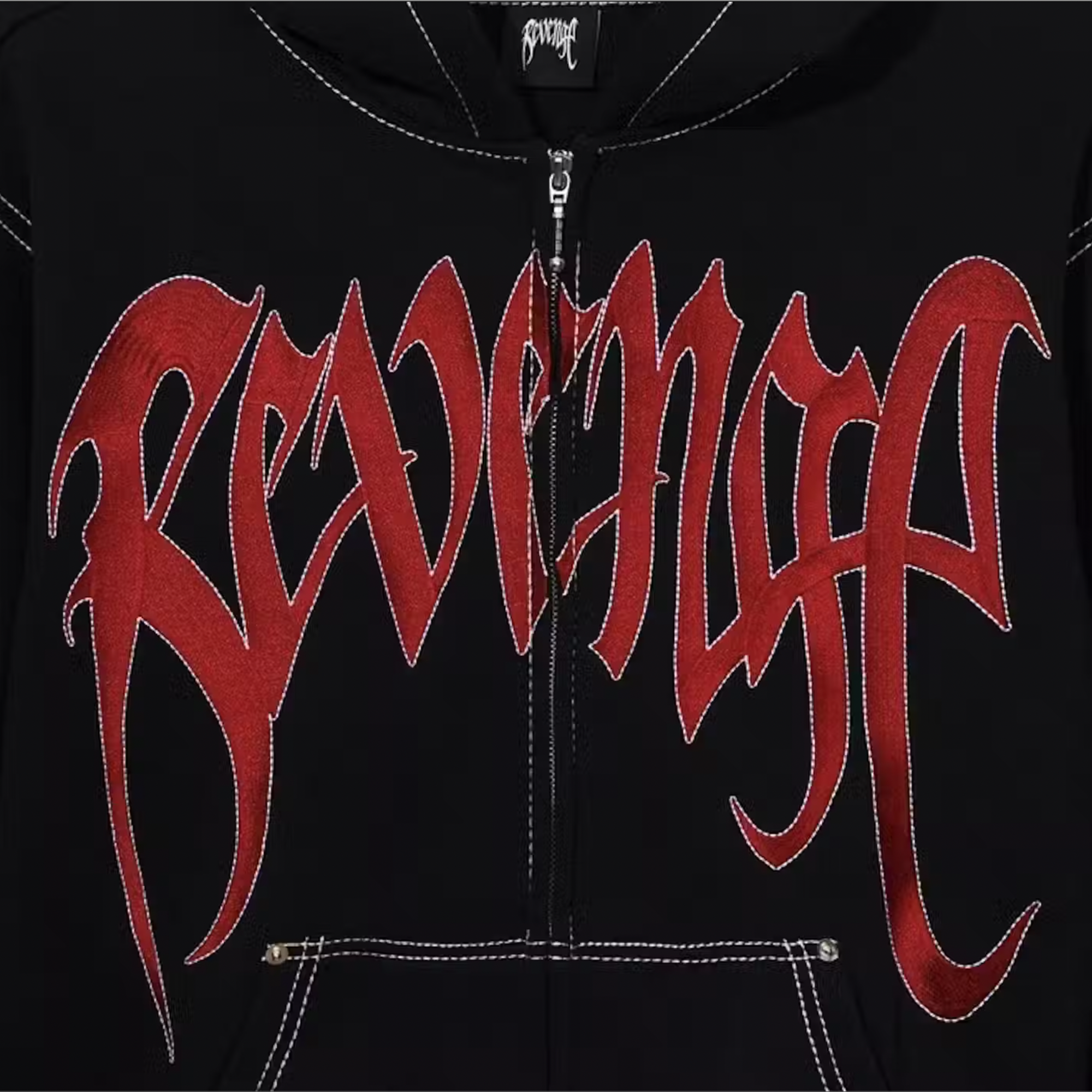 Revenge Contrast Embroidered Zip Black/Red-PLUS