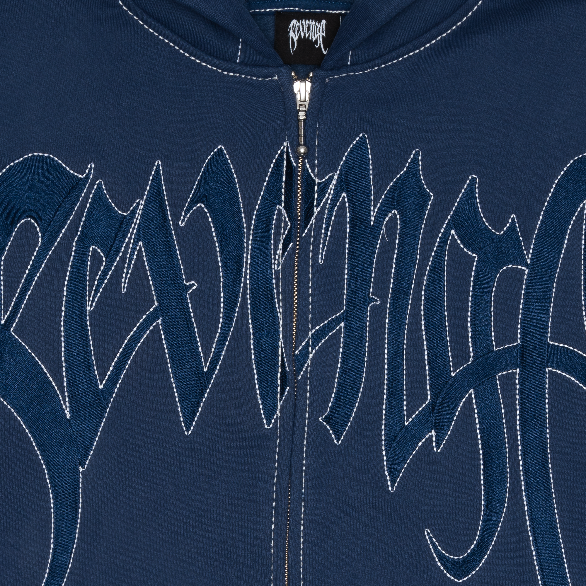 Revenge Contrast Embroidered Zip Up Navy-PLUS