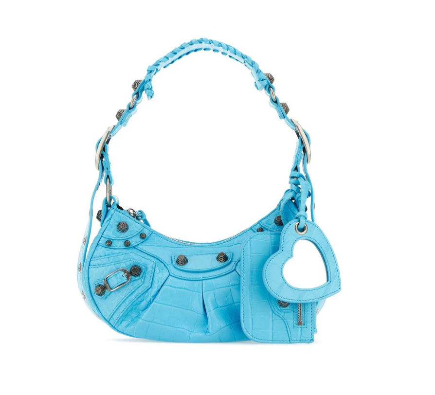 Balenciaga Le Cagole Shoulder Bag XS Blue Embossed Croc-PLUS