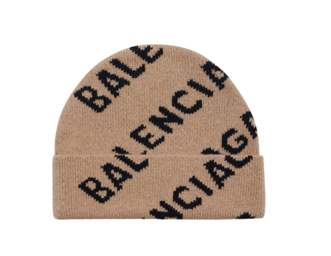 Balenciaga Allover Logo Beanie Beige
