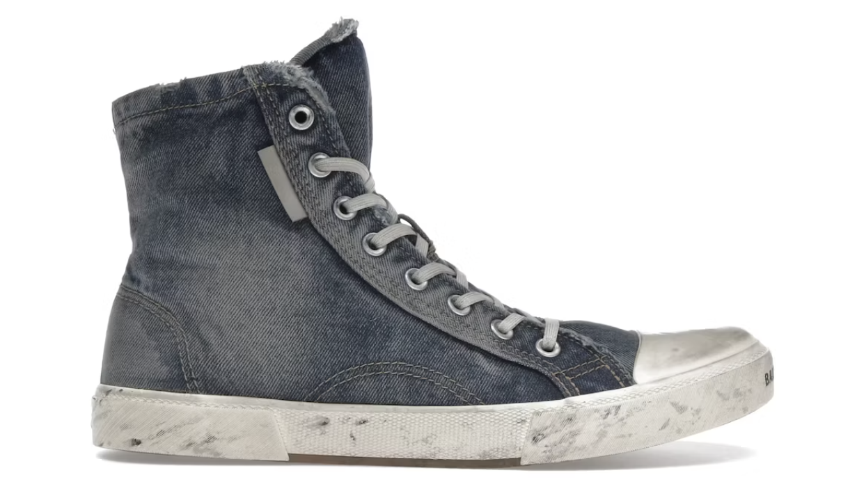 Balenciaga Paris High Top Blue Destroyed Denim-PLUS