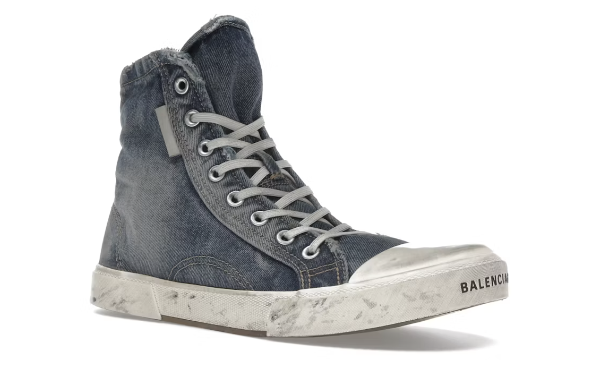 Balenciaga Paris High Top Blue Destroyed Denim-PLUS