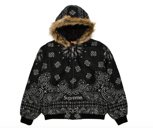 Supreme Bandana Jacquard Denim Hooded Work Jacket Black