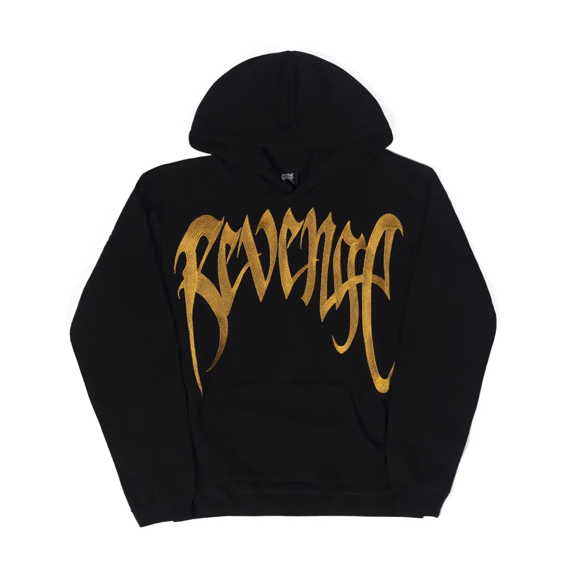 Revenge Arch Embroidered Hoodie Black/Gold-PLUS