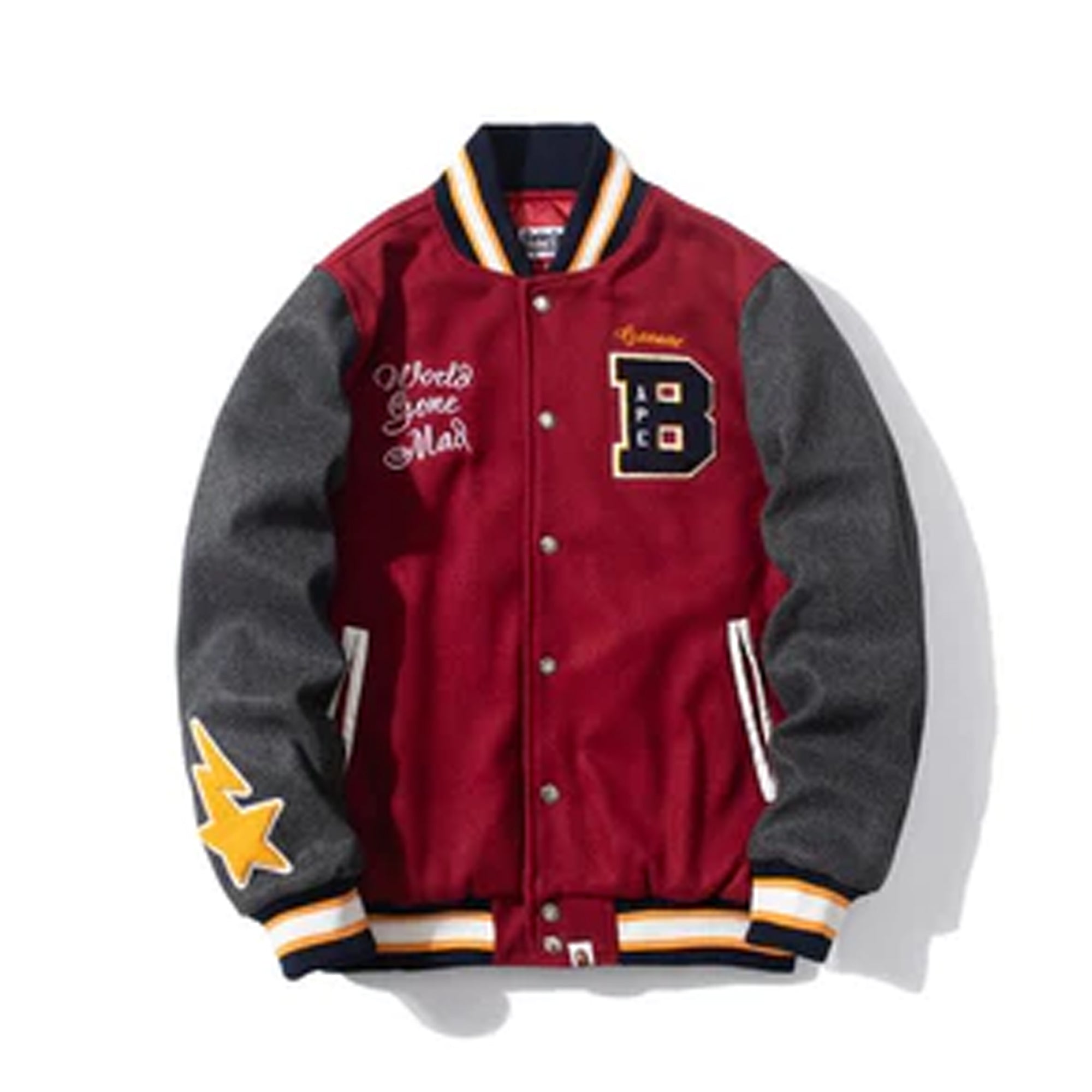 Bape Embroidered STA Star Stitched Wool Baseball Jacket Red (Kids)-PLUS