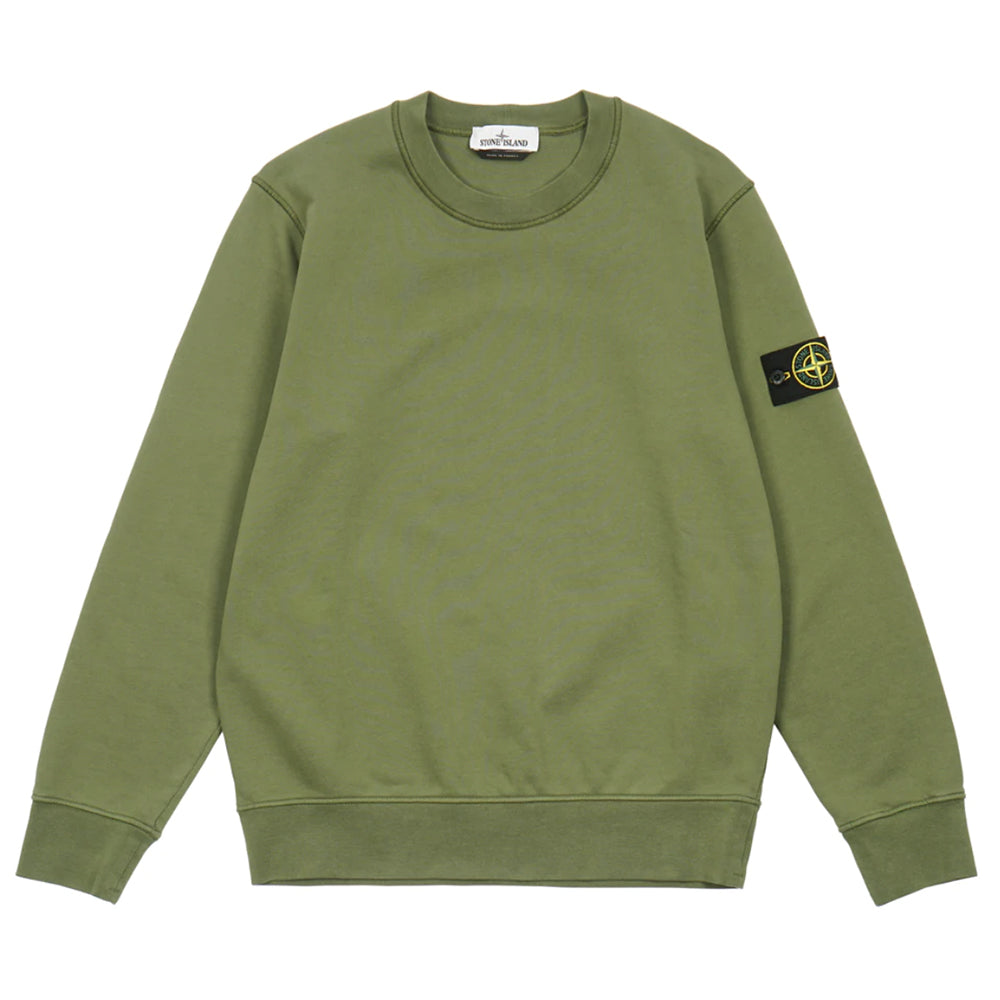 Stone Island Cotton Fleece Crewneck Sweatshirt Olive Green-PLUS