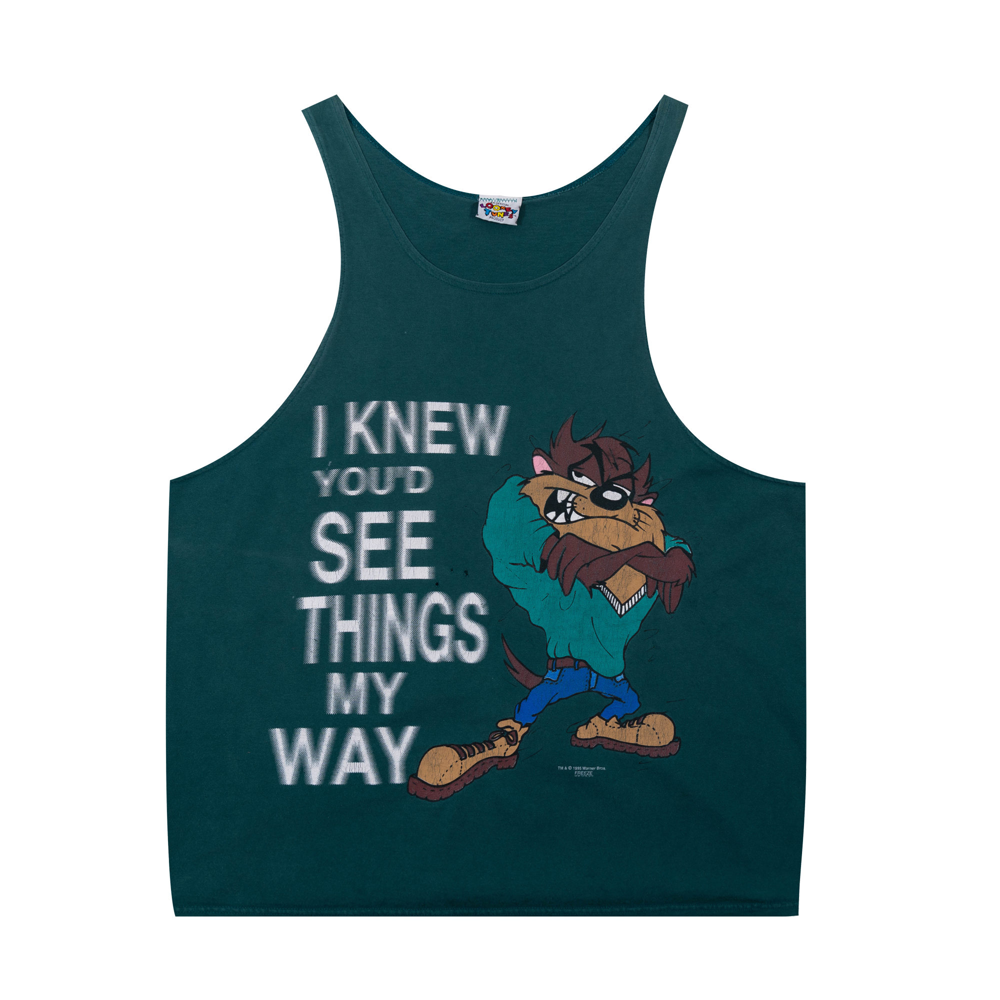 Taz Looney Tunes "I Knew You'd See" 1995 Tank Top Green-PLUS