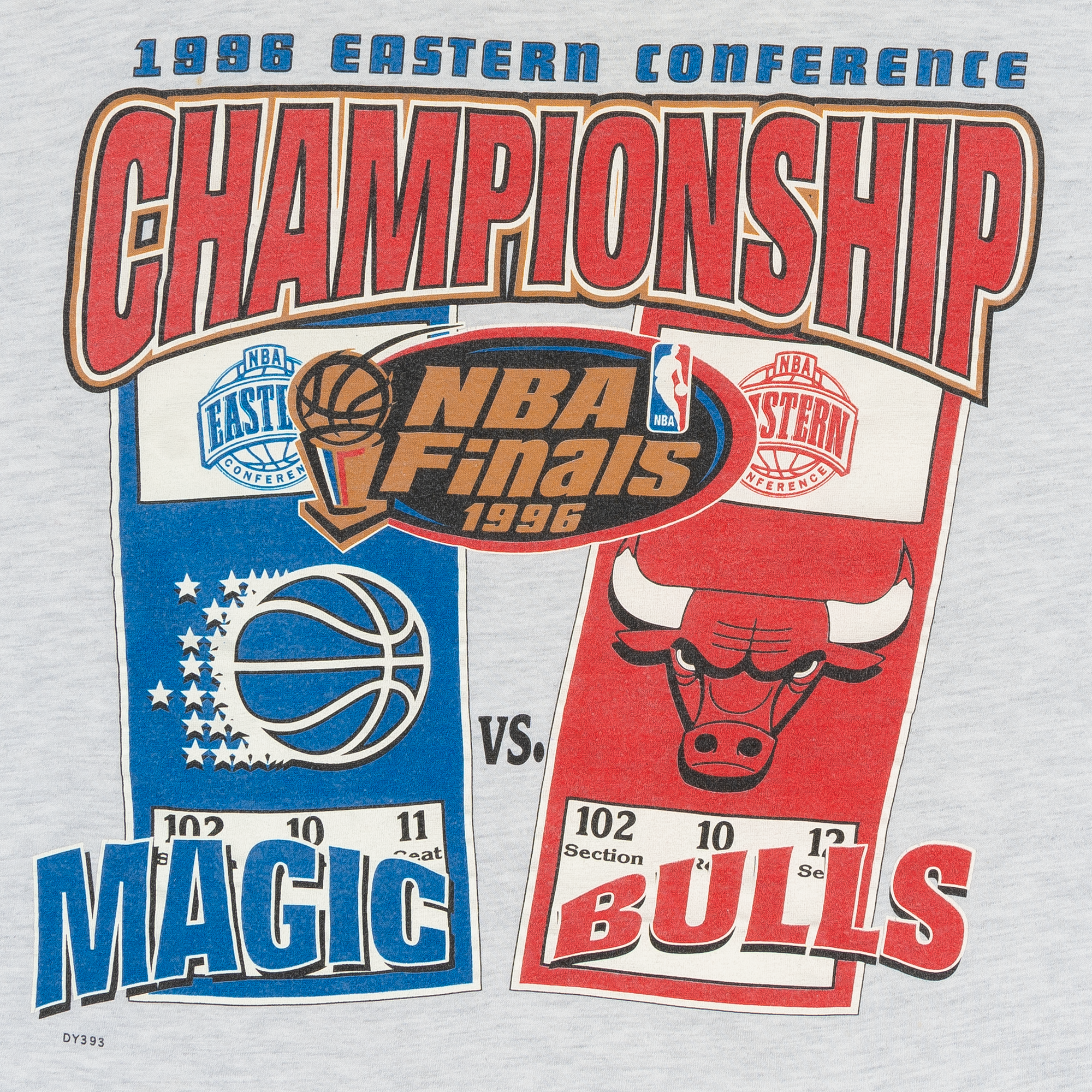 Bulls VS Magic Eastern Conference Championship True Fan 1996 NBA Tee Grey-PLUS