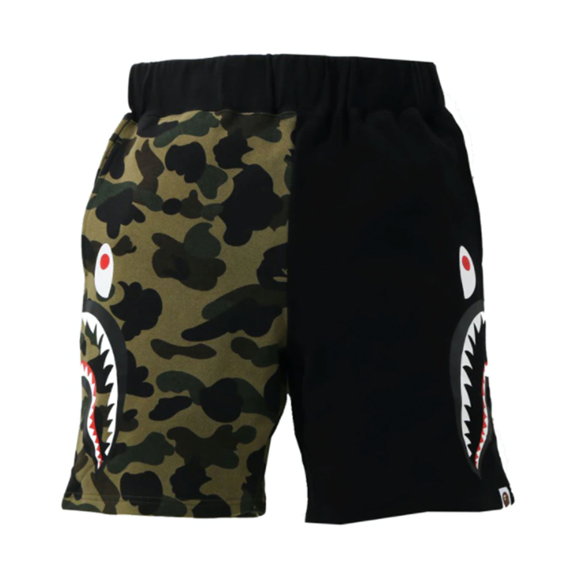 BAPE 1st Camo Half Side Shark Sweat Shorts Green-PLUS