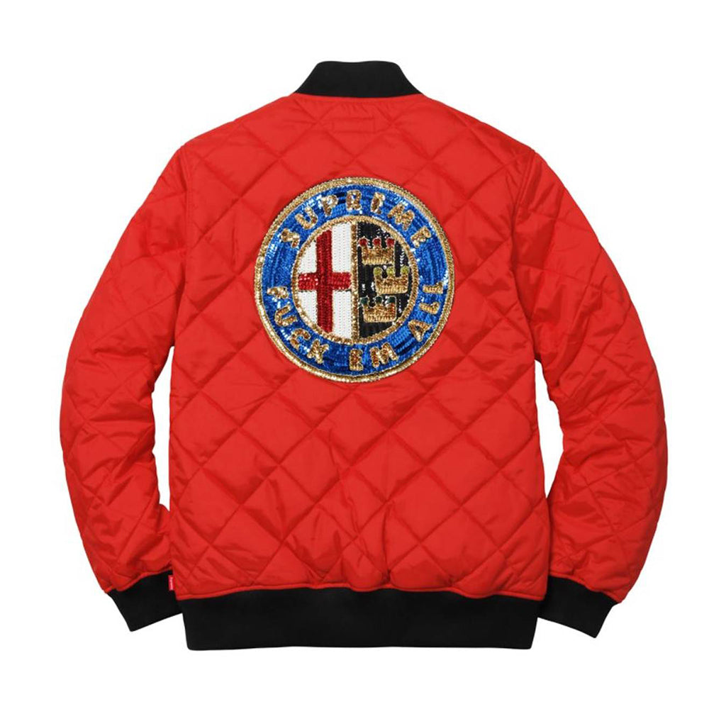 Supreme Sequin Patch Quilted Bomber Jacket Red-PLUS