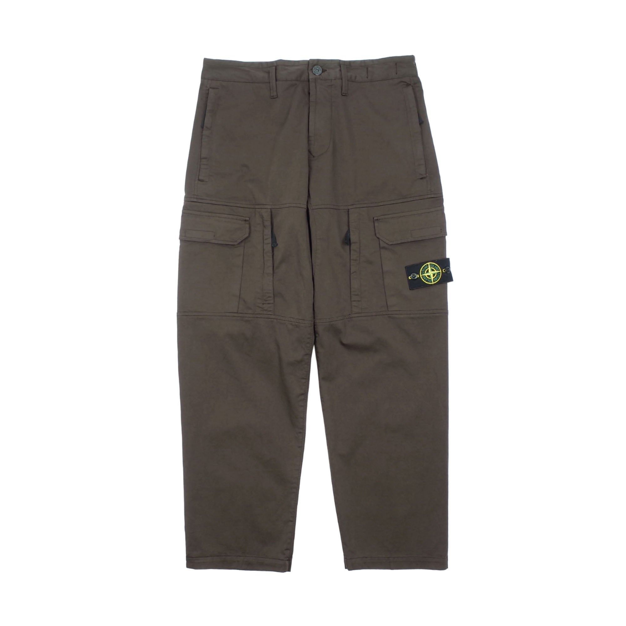 Stone Island Stretch Cotton Wool Satin Cargo Pants Dark Brown-PLUS