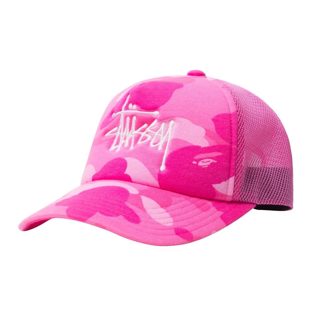 BAPE x Stussy Trucker Cap Pink-PLUS