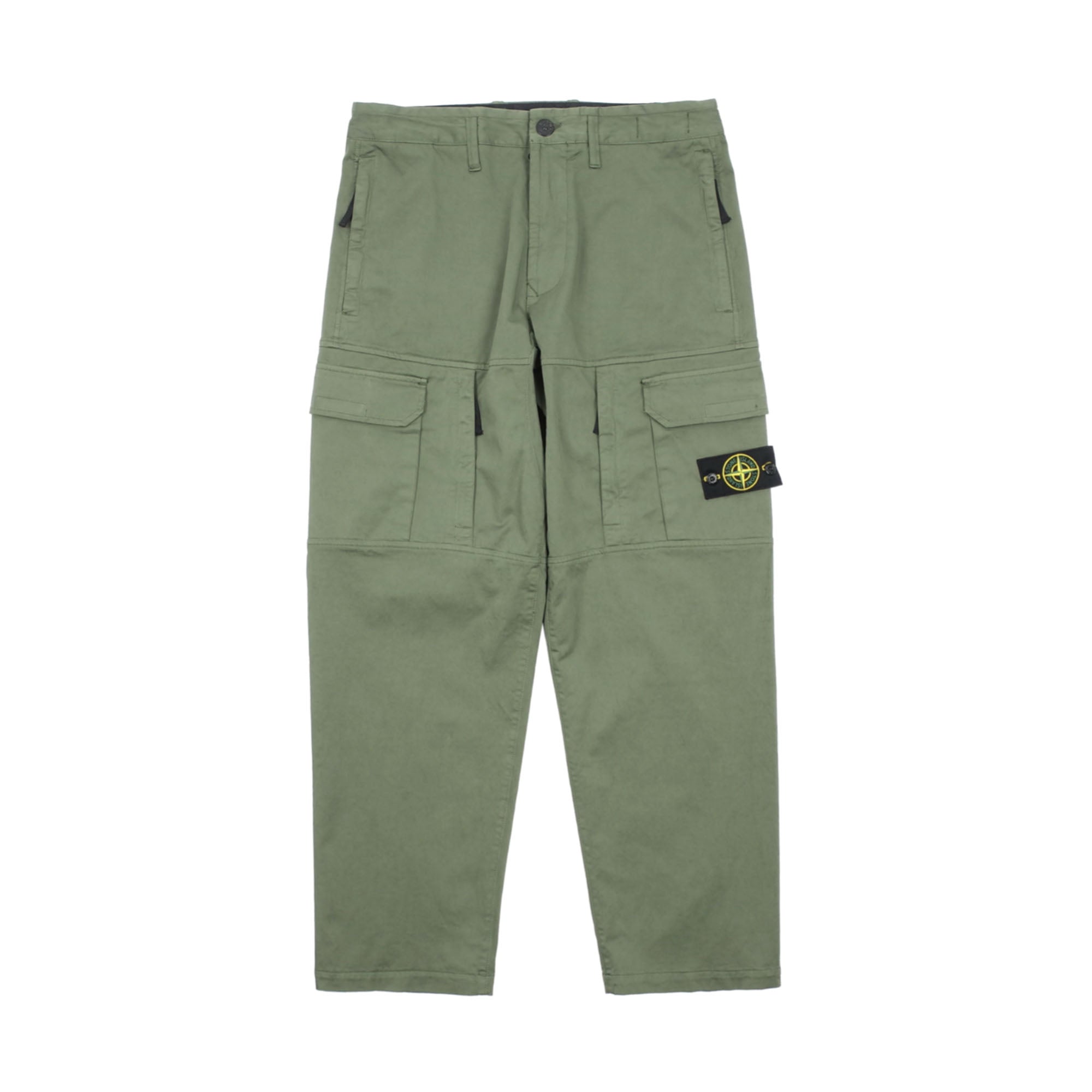 Stone Island Stretch Cotton Wool Satin Cargo Pants Sage Green-PLUS
