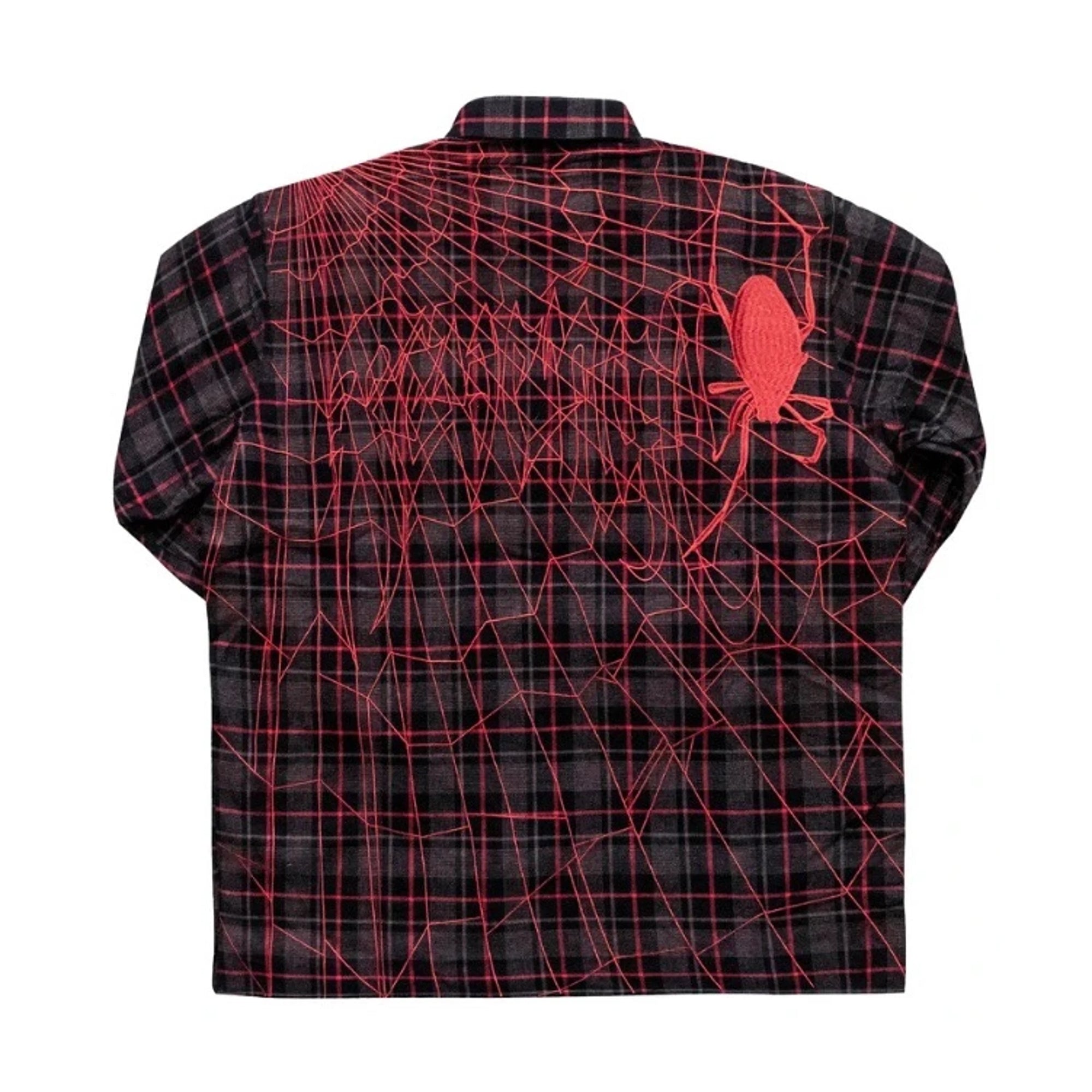 Revenge Spider Embroidered Button Up Flannel Red-PLUS