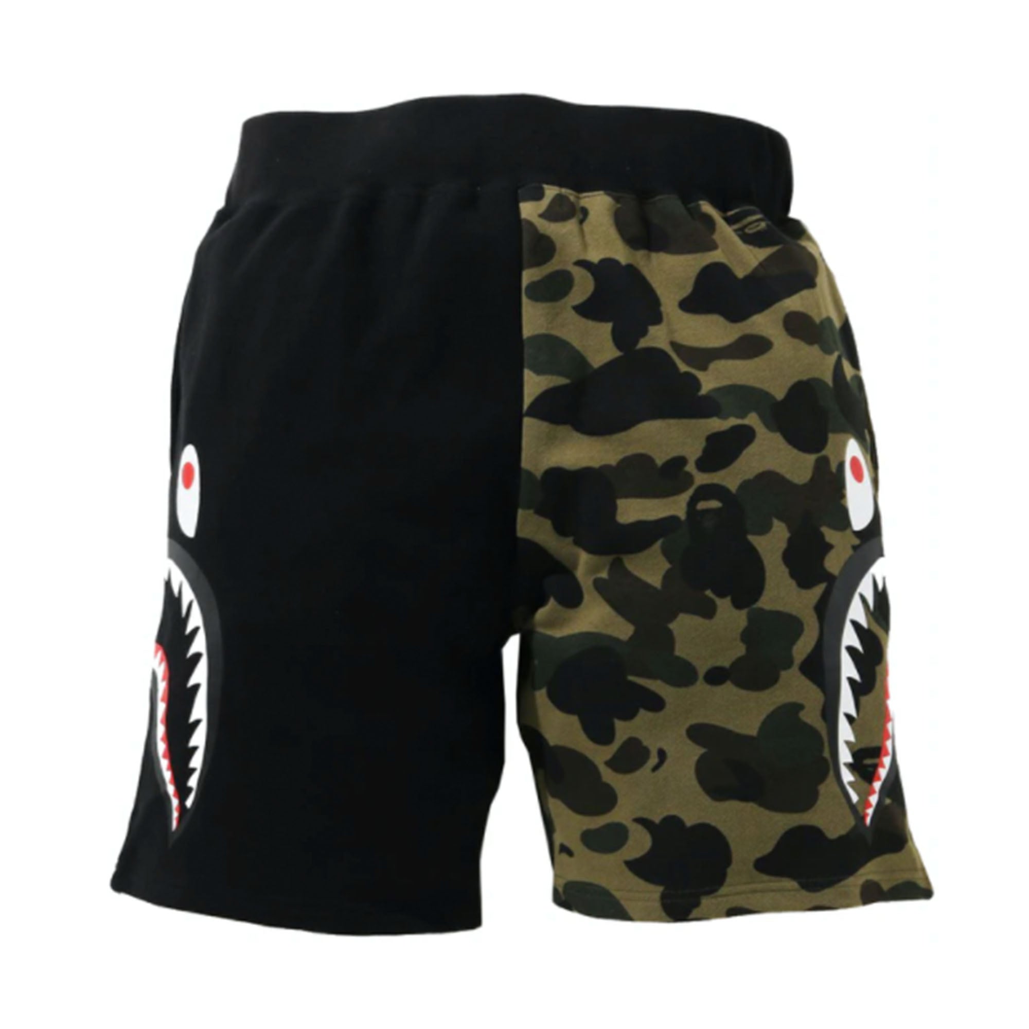 BAPE 1st Camo Half Side Shark Sweat Shorts Green-PLUS