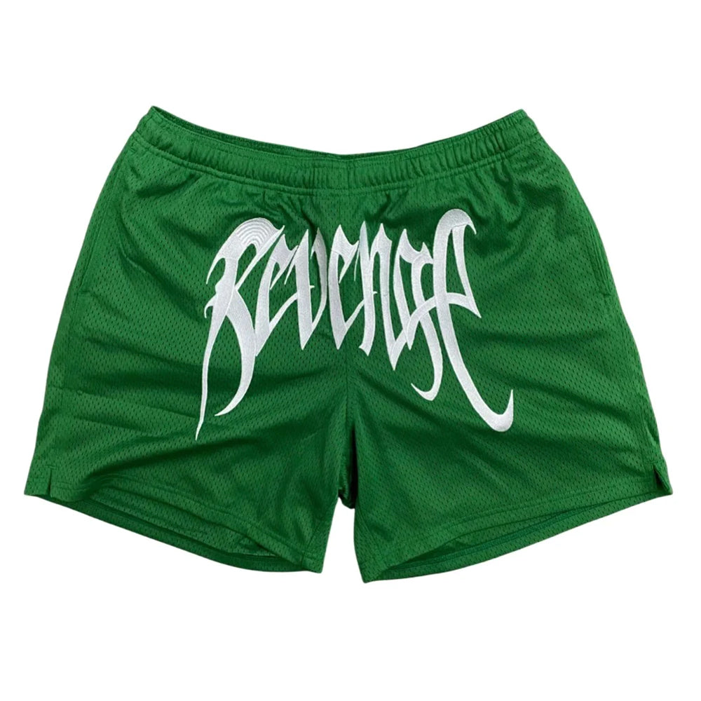 Revenge Embroidered Mesh Shorts Green-PLUS