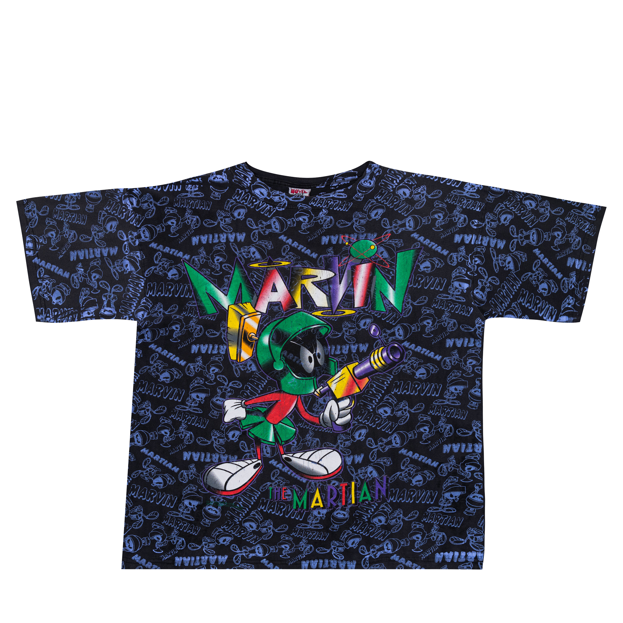 Marvin The Martian All Over Front Print 1995 Warner Bros Tee Black-PLUS